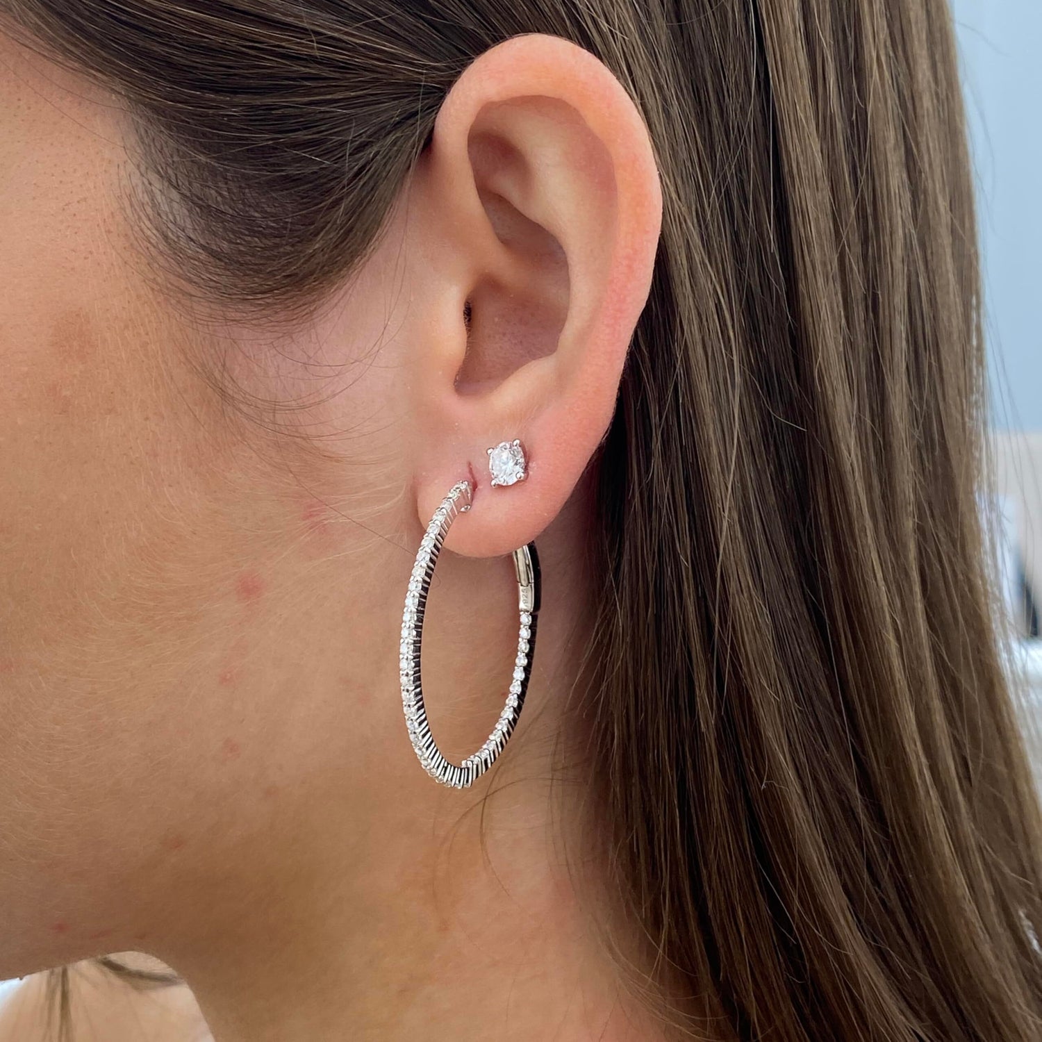 1.5ct Moissanite Oval Inside Out Hoop Earrings In 925 Sterling Silver