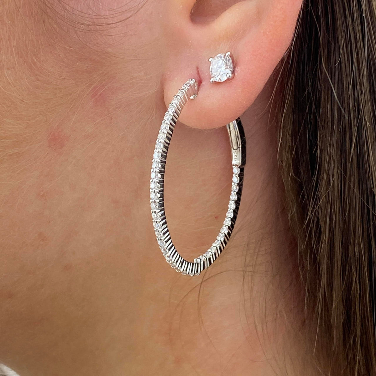 1.5ct Moissanite Oval Inside Out Hoop Earrings In 925 Sterling Silver