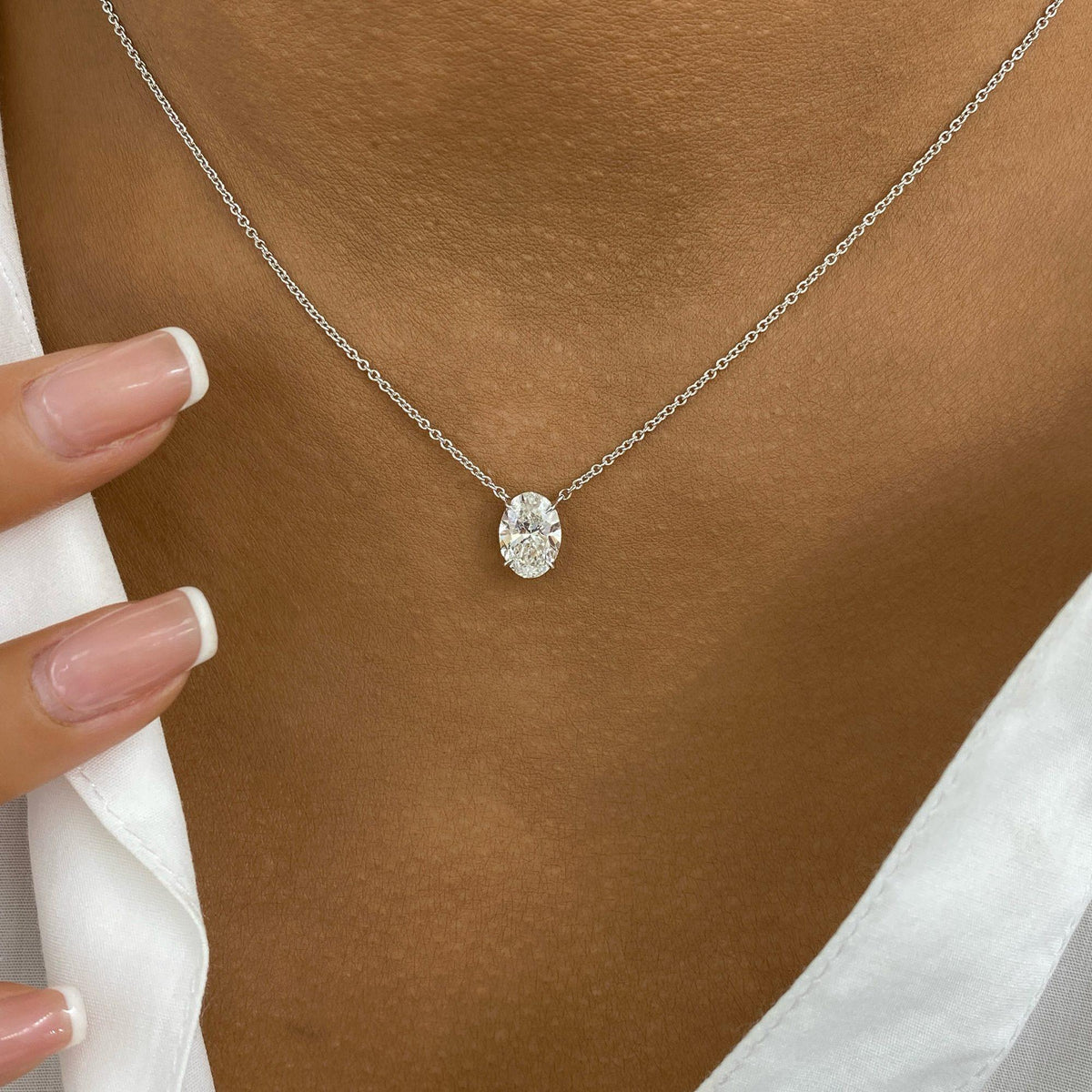 Summer 1.5 Oval Lab-Grown Diamond Solitaire,Chain Pendant