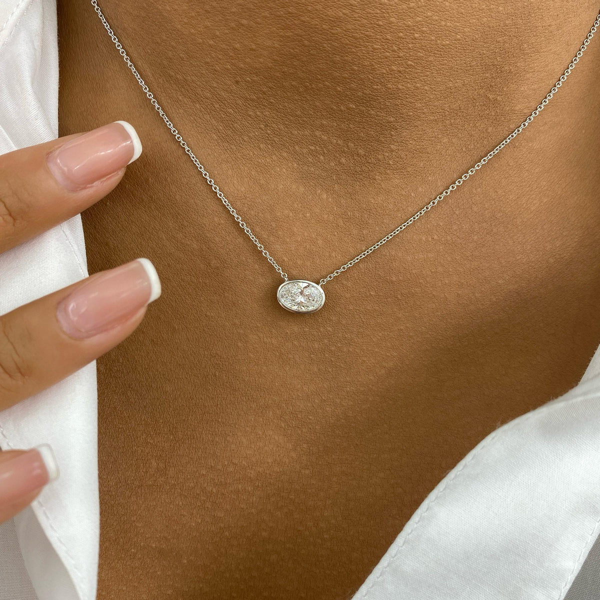 Karen 1.0 Oval Lab-Grown Diamond Solitaire, Bezel Pendant