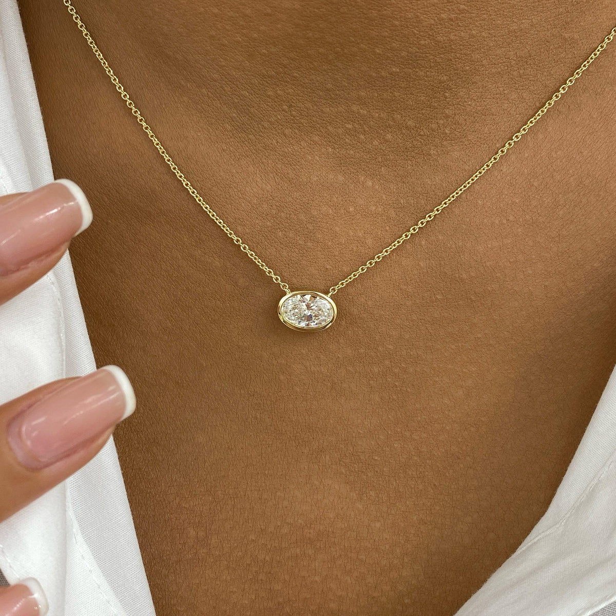 Karen 1.0 Oval Lab-Grown Diamond Solitaire, Bezel Pendant