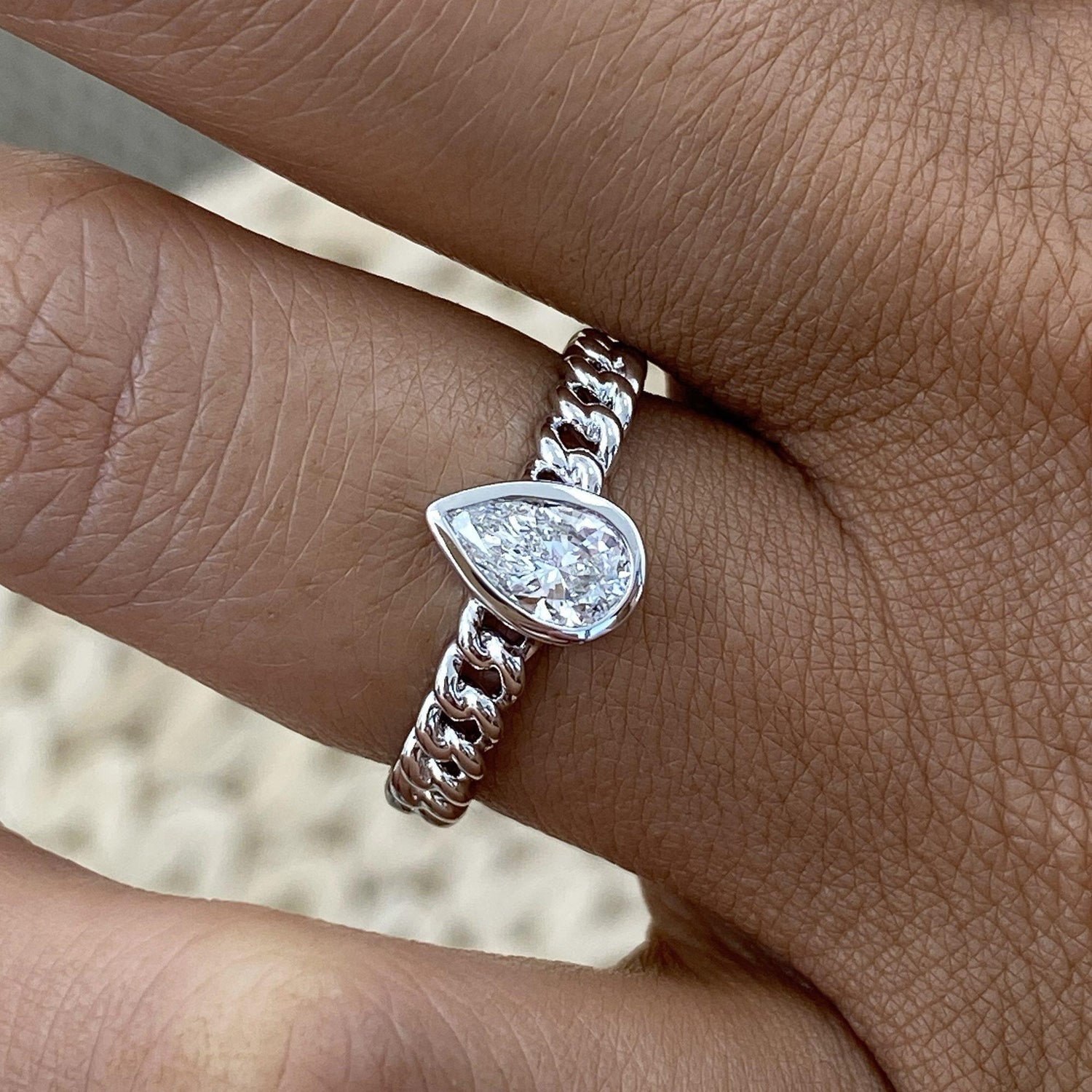 Giselle 0.4 Pear Lab-Grown Diamond Solitaire, Bezel Engagement Ring