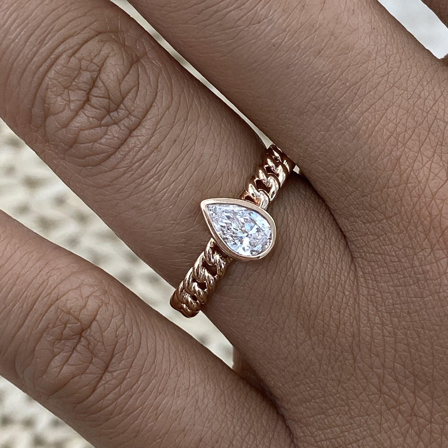 Giselle 0.6 Pear Lab-Grown Diamond Solitaire, Bezel Engagement Ring