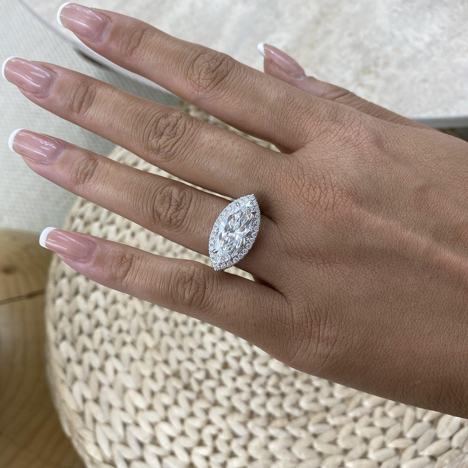 Rosalie 6.0 Marquise Lab-Grown Diamond Halo, Side Stone Engagement Ring