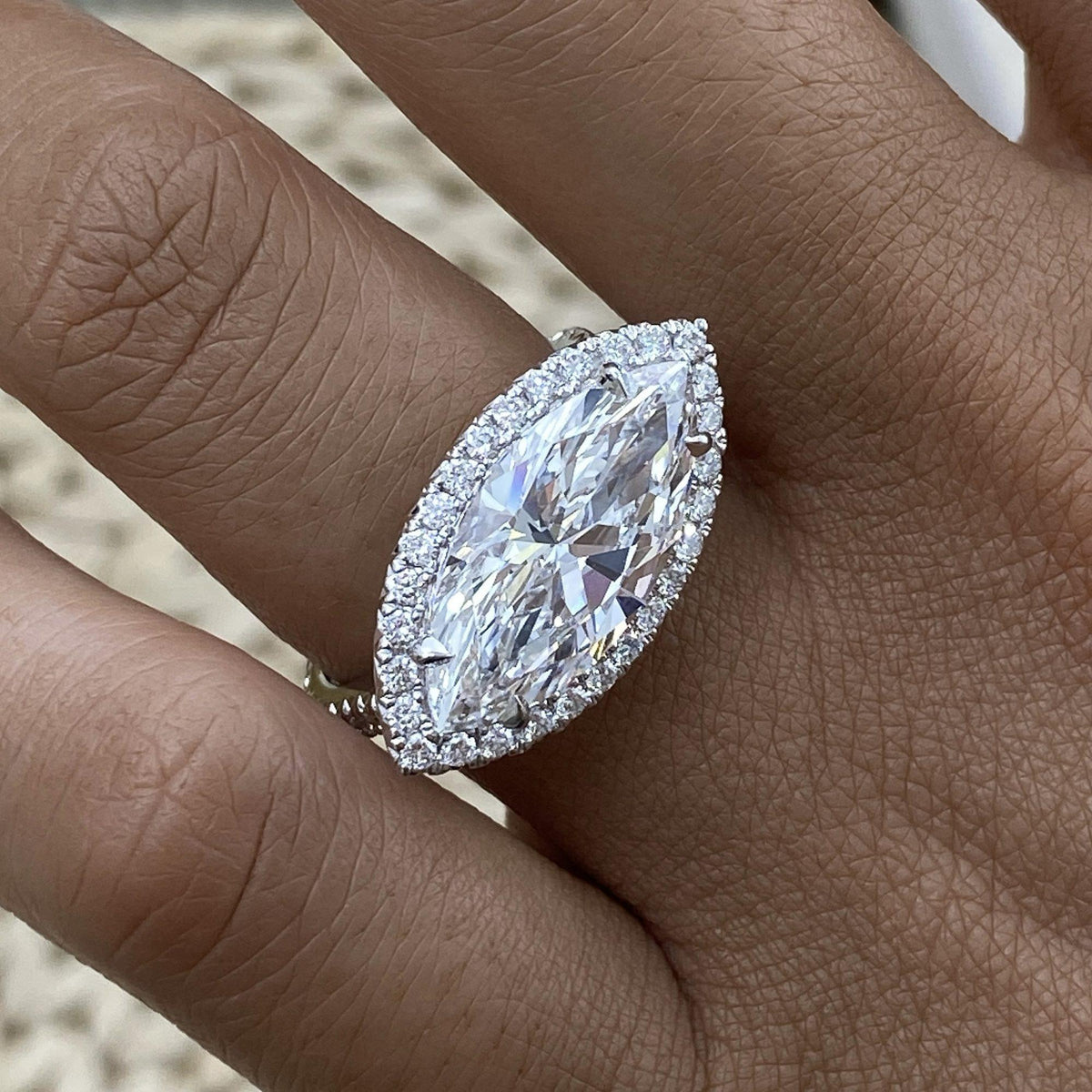 Rosalie 6.0 Marquise Lab-Grown Diamond Halo, Side Stone Engagement Ring
