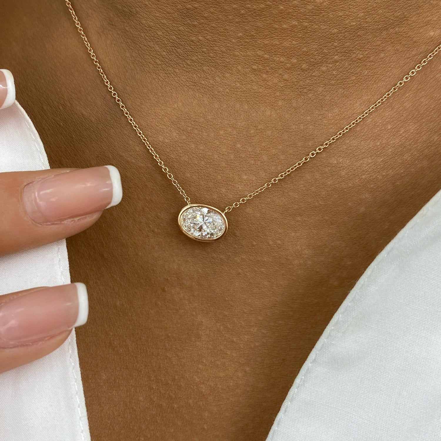 Karen 1.5 Oval Lab-Grown Diamond Solitaire, Bezel Pendant
