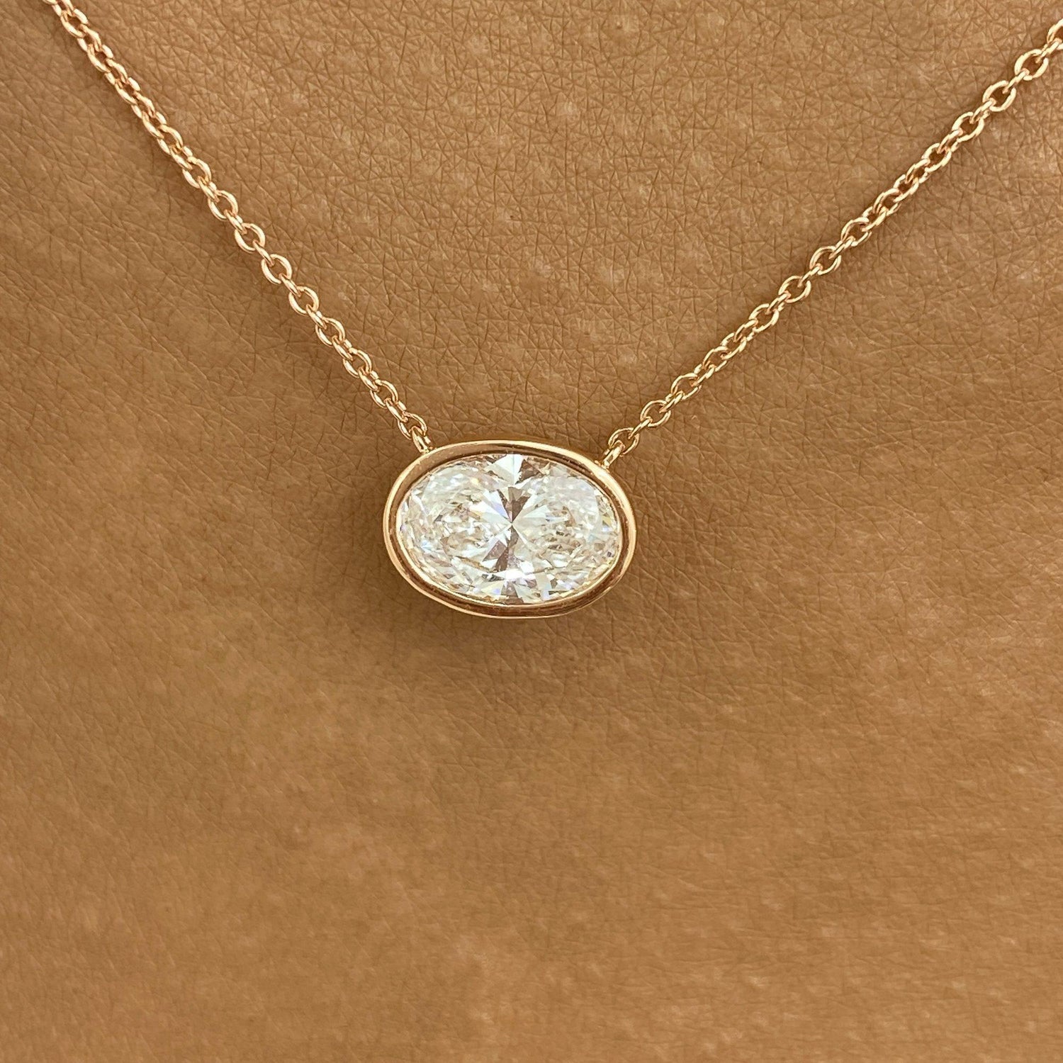 Karen 1.5 Oval Lab-Grown Diamond Solitaire, Bezel Pendant