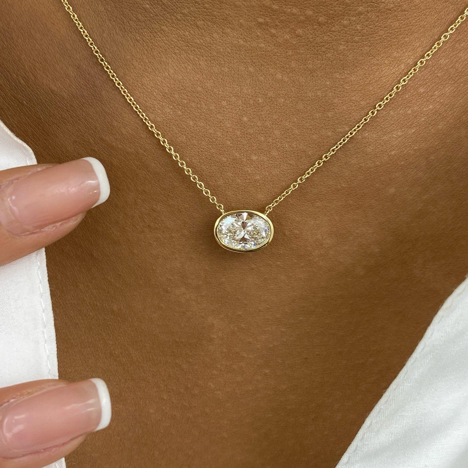 Karen 1.5 Oval Lab-Grown Diamond Solitaire, Bezel Pendant