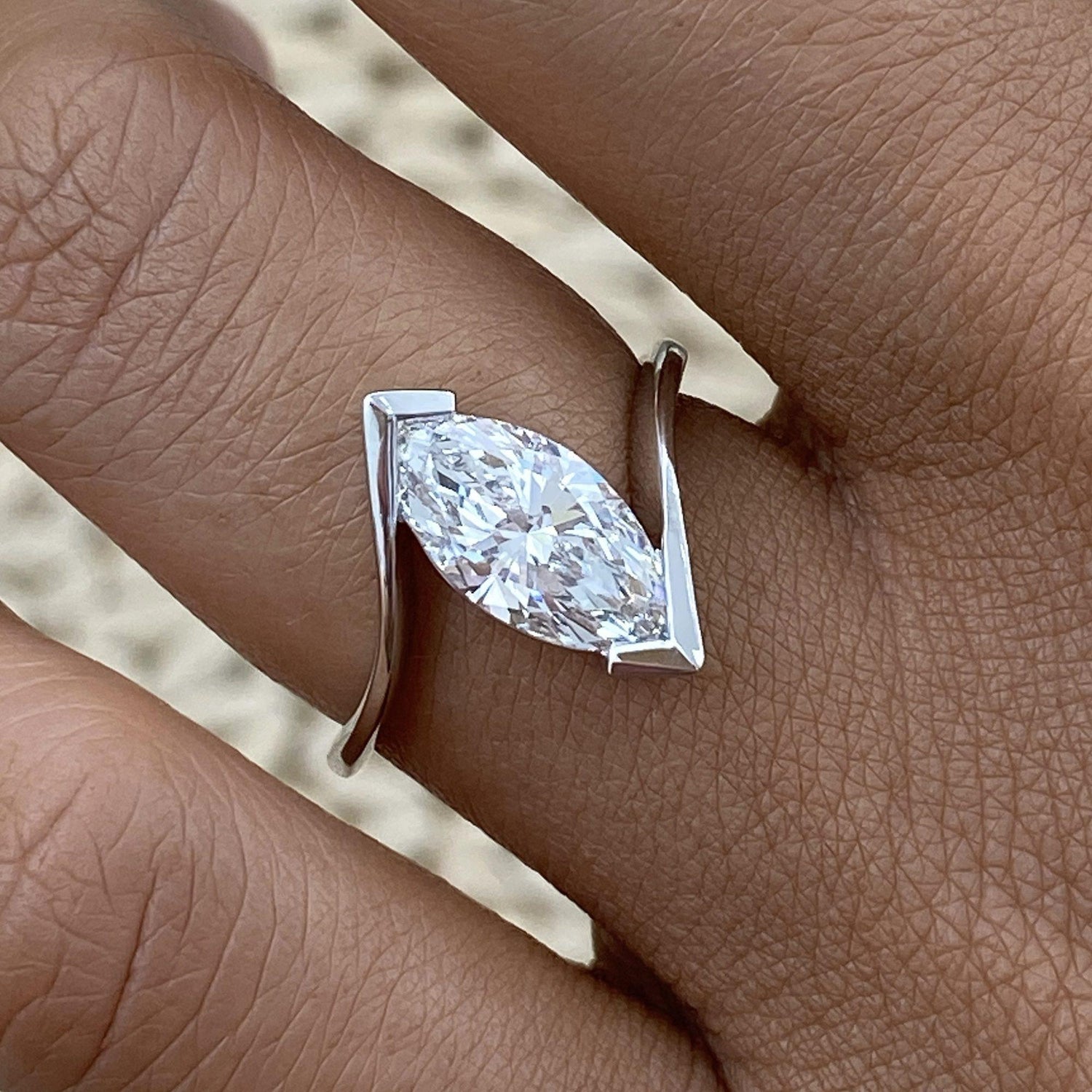Daniela 1.5 Marquise Lab-Grown Diamond Splitaire, Split Shank Engagement Ring
