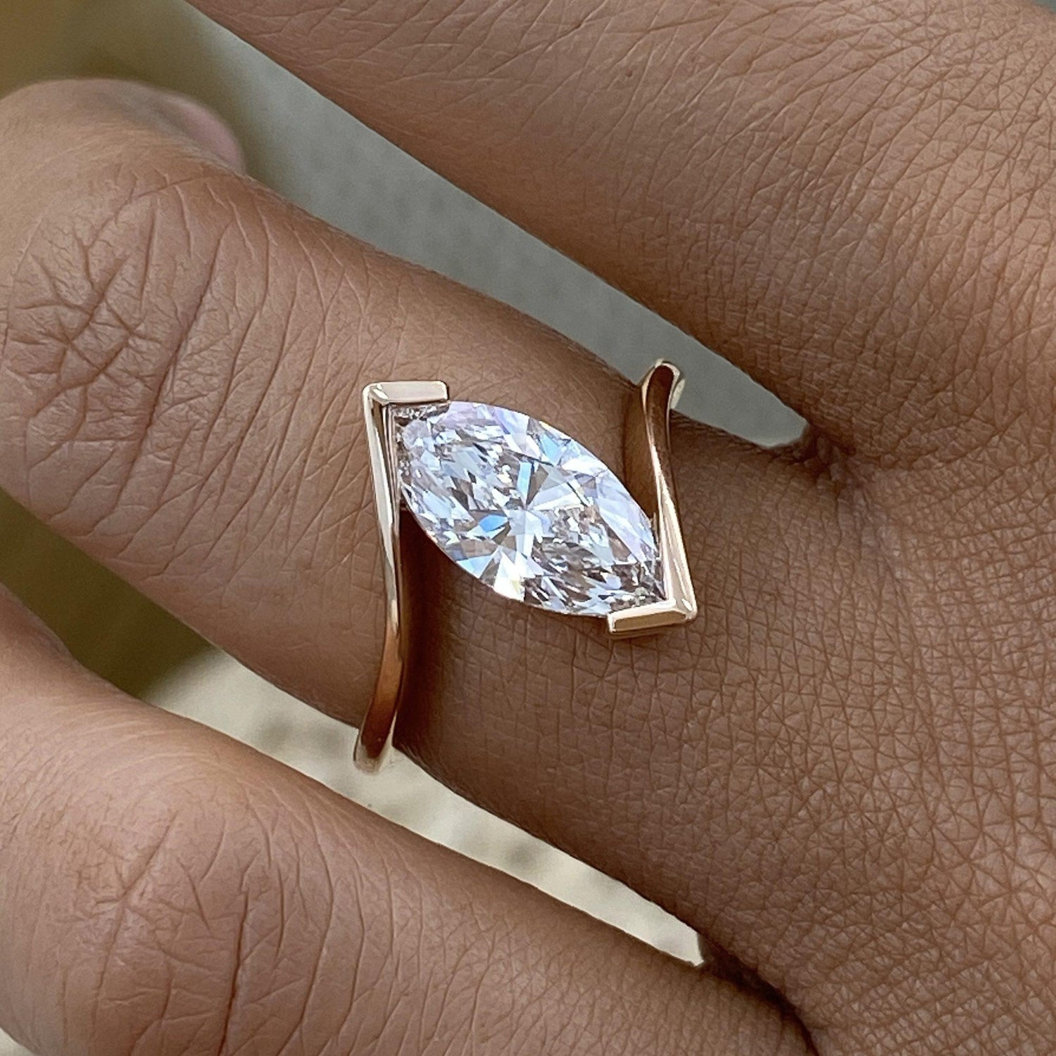 Daniela 1.5 Marquise Lab-Grown Diamond Splitaire, Split Shank Engagement Ring