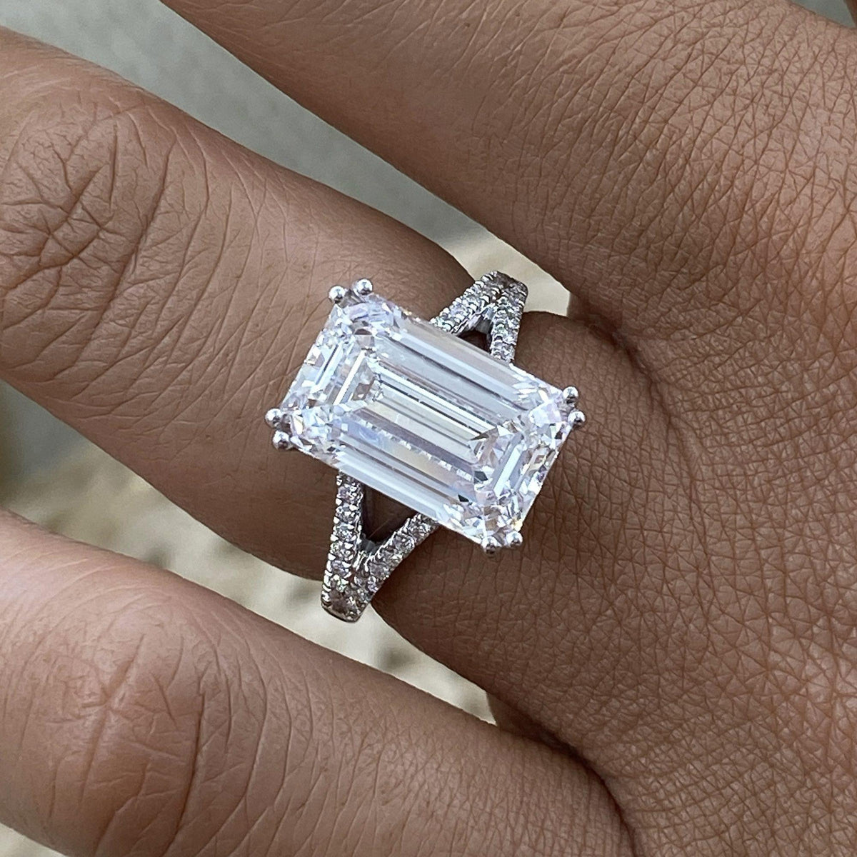 Camille 5.3 Emerald Lab-Grown Diamond Side Stone, Split Shank Engagement Ring