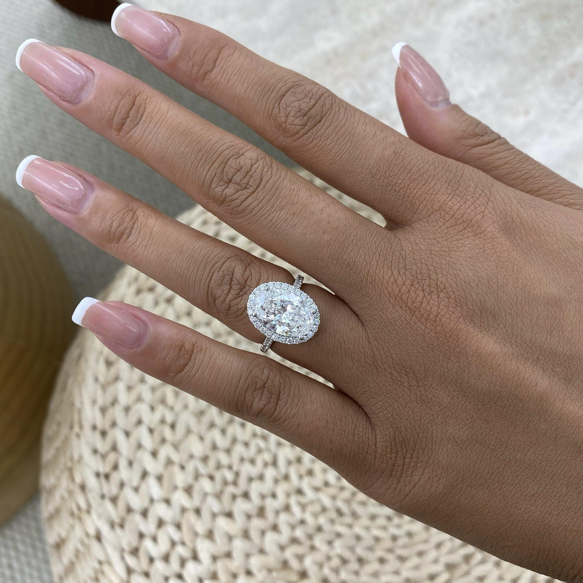 Claire 4.5 Oval Lab-Grown Diamond Halo,Side Stone Engagement Ring