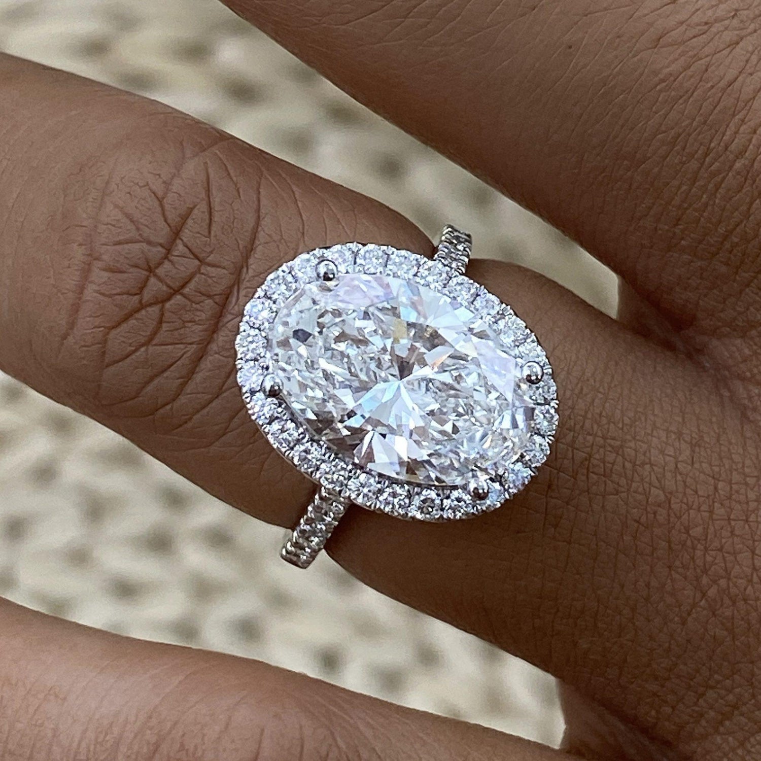 Claire 4.5 Oval Lab-Grown Diamond Halo,Side Stone Engagement Ring