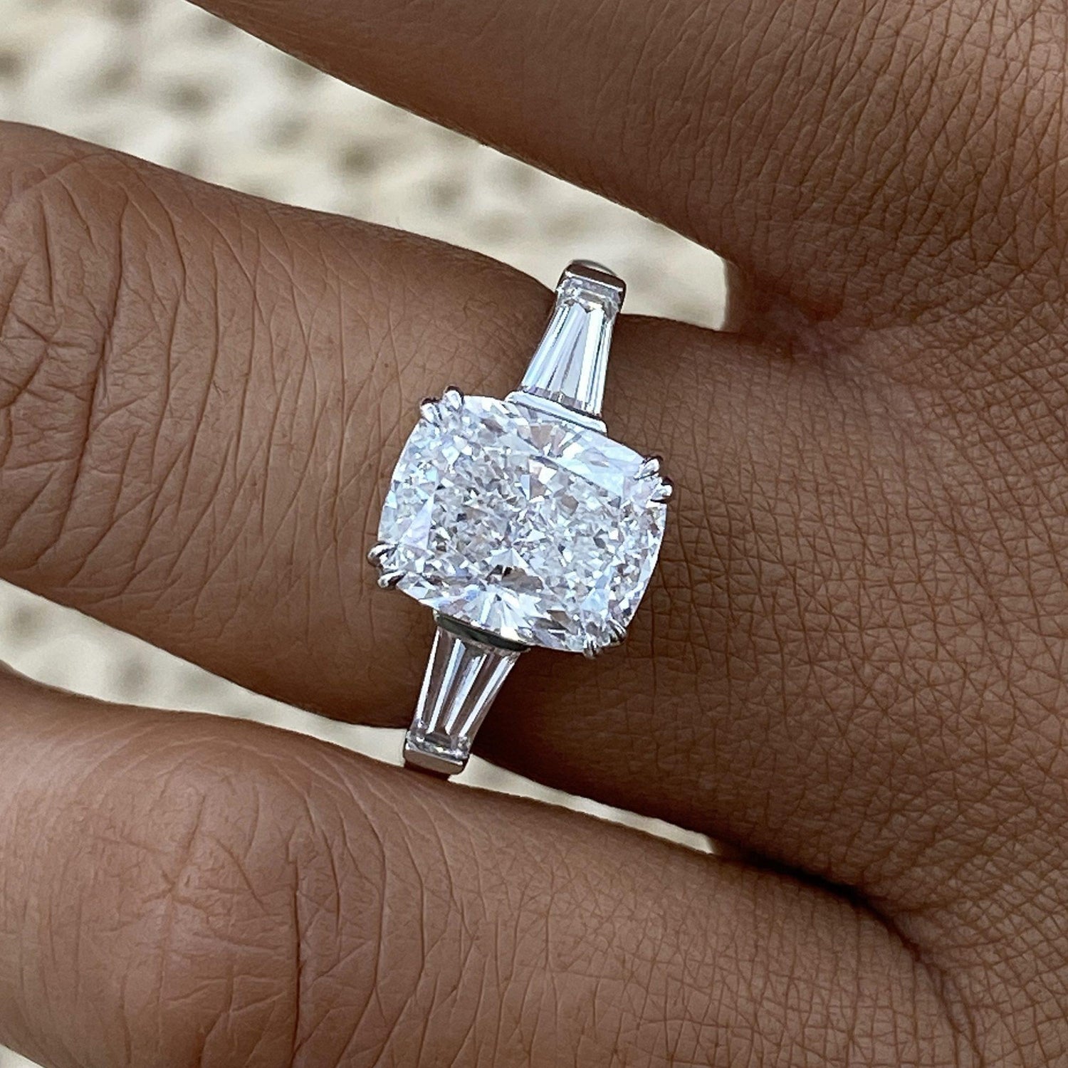Emily 3.5 Cushion Lab-Grown Diamond Three Stone Engagement Ring