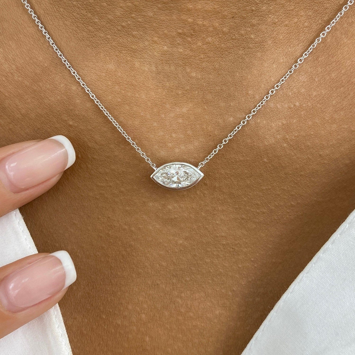 Karen 1.0 Marquise Lab-Grown Diamond Solitaire, Bezel Pendant