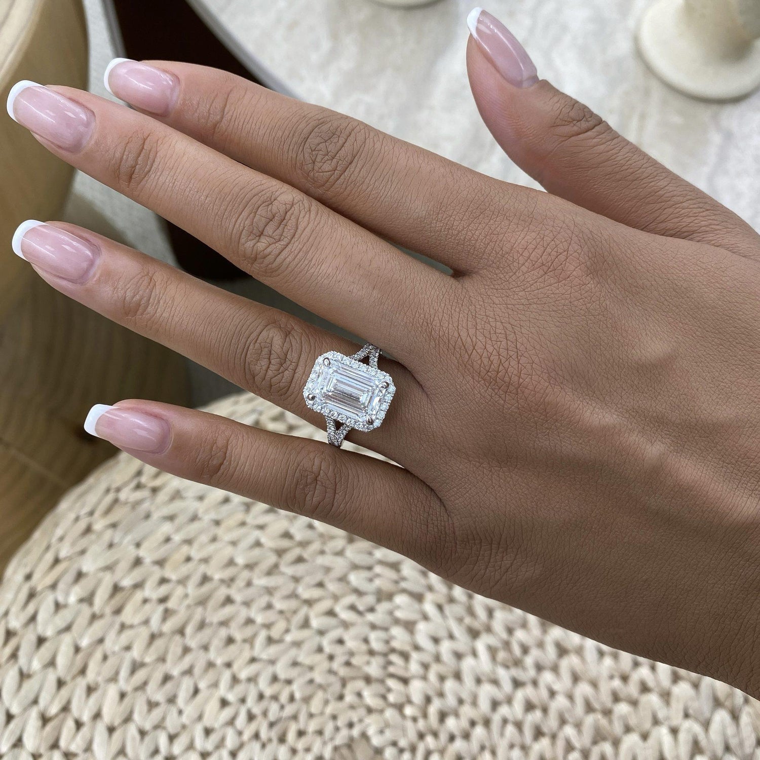 Lilian 5.9 Emerald Lab-Grown Diamond Halo, Split Shank Engagement Ring