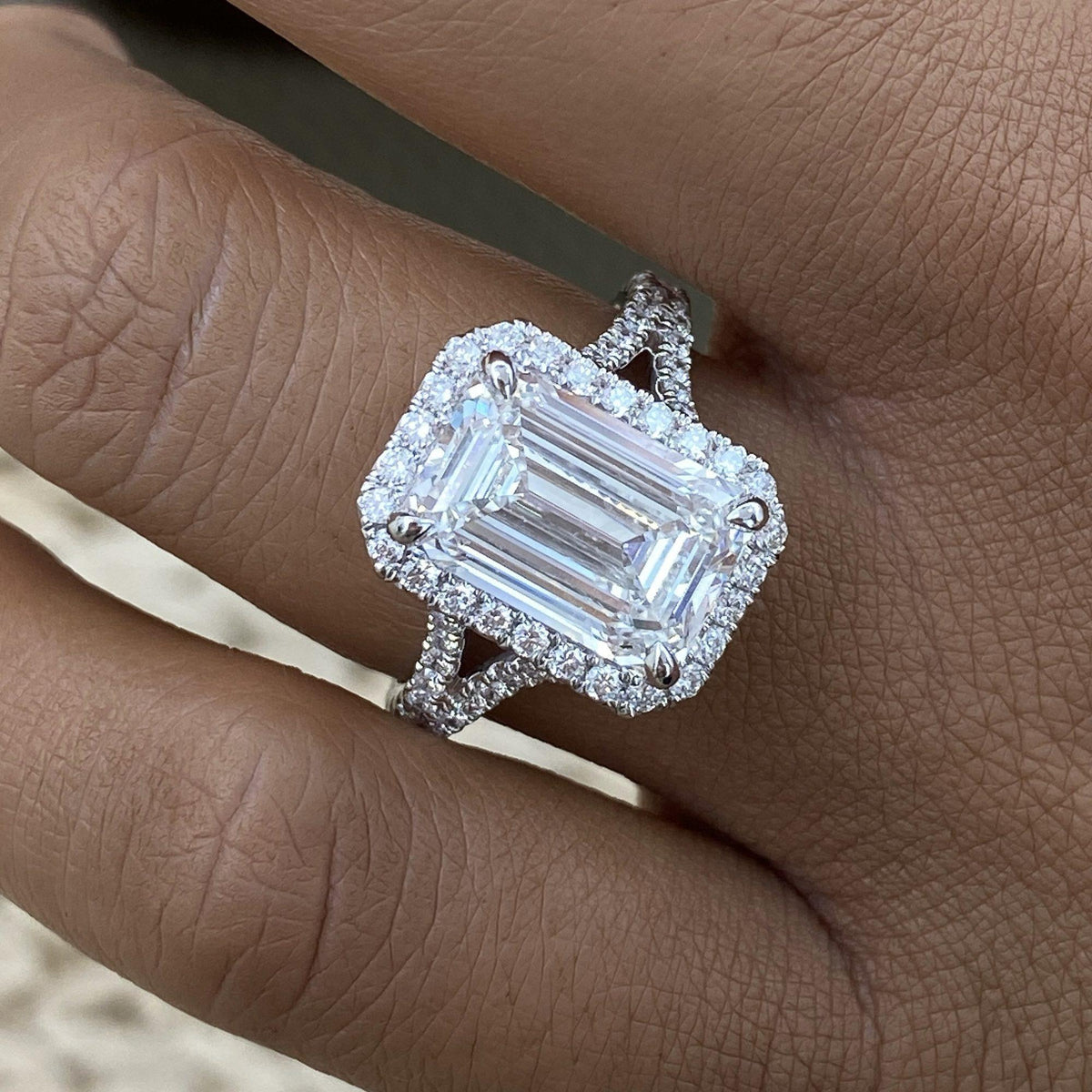 Lilian 5.9 Emerald Lab-Grown Diamond Halo, Split Shank Engagement Ring