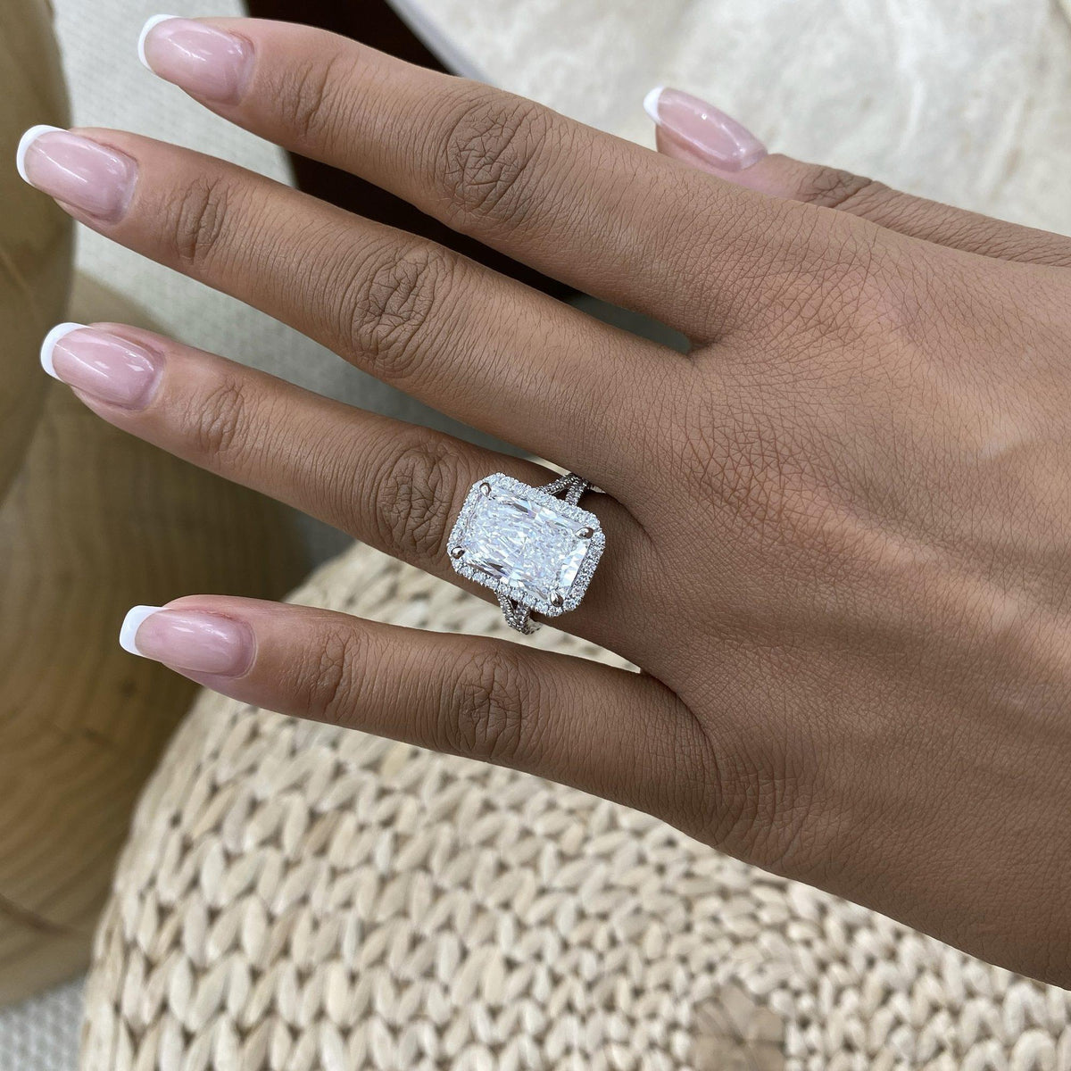 Lilian 7.9 Radiant Lab-Grown Diamond Halo, Split Shank Engagement Ring