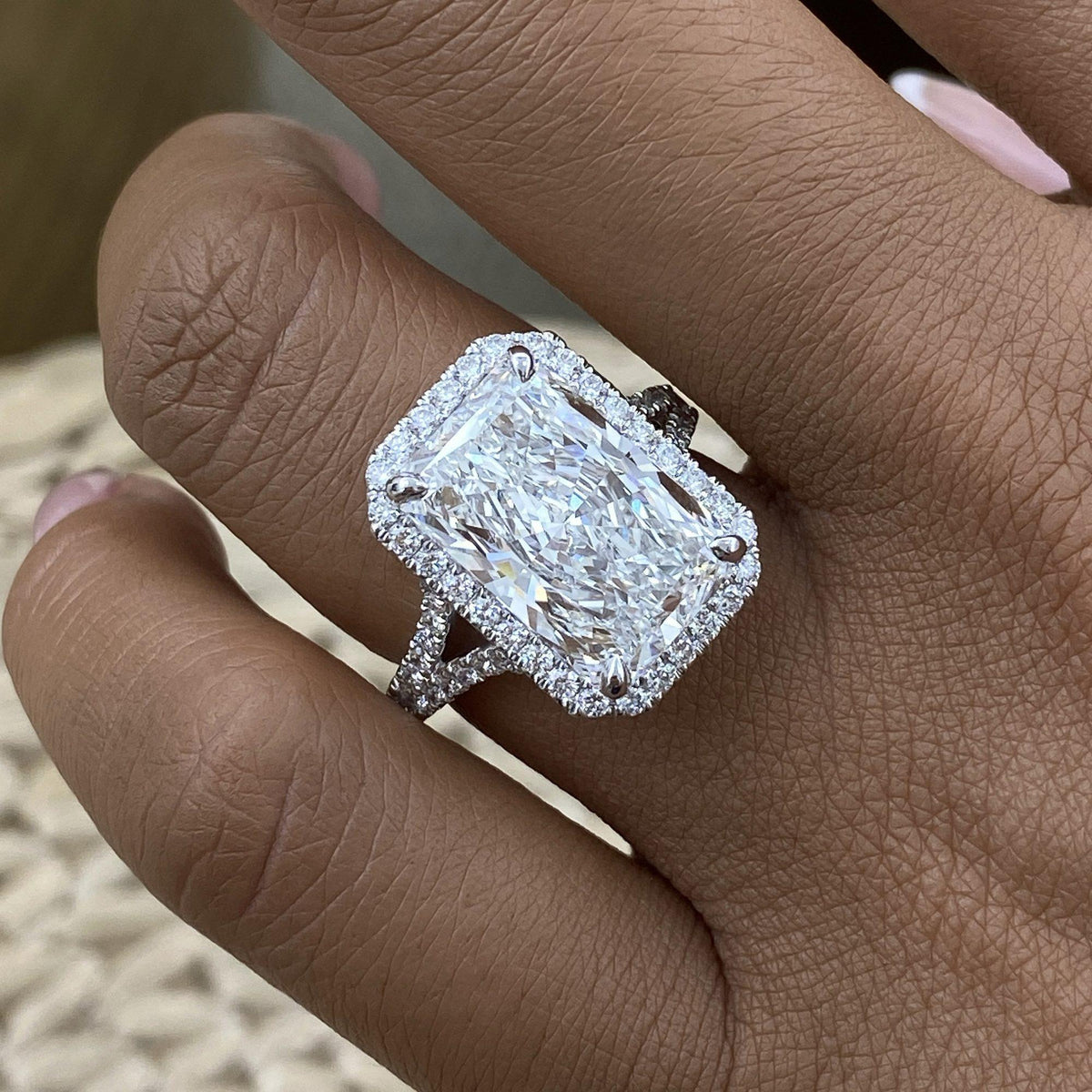 Lilian 7.9 Radiant Lab-Grown Diamond Halo, Split Shank Engagement Ring
