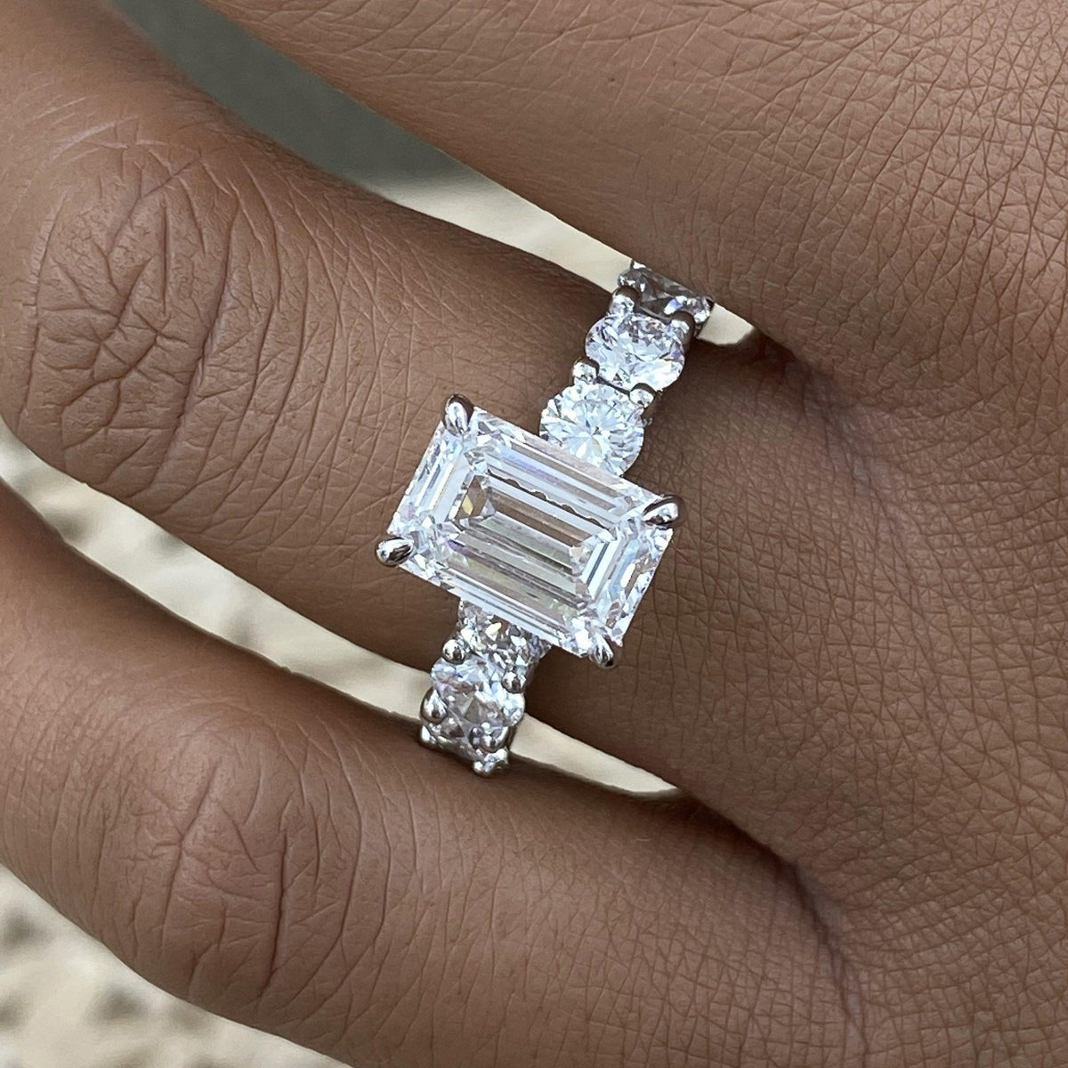 Natalia 5.5 Radiant Lab-Grown Diamond Side Stone Engagement Ring