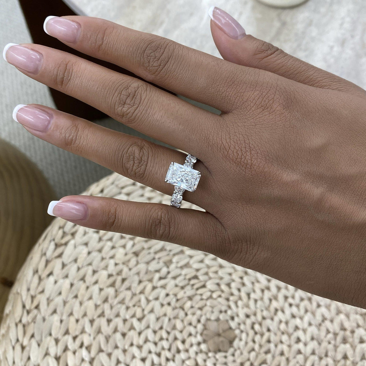 Natalia 6.5 Radiant Lab-Grown Diamond Side Stone Engagement Ring