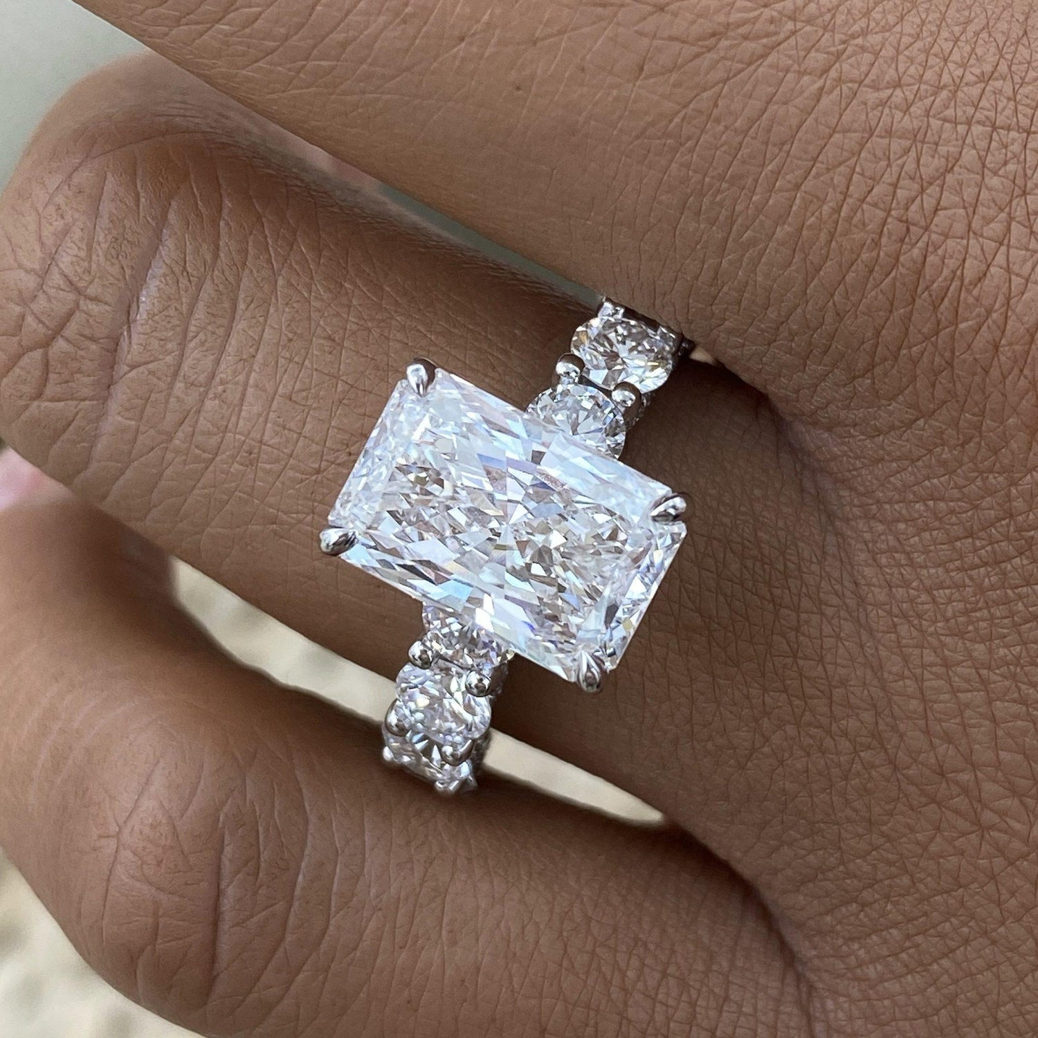 Natalia 6.5 Radiant Lab-Grown Diamond Side Stone Engagement Ring
