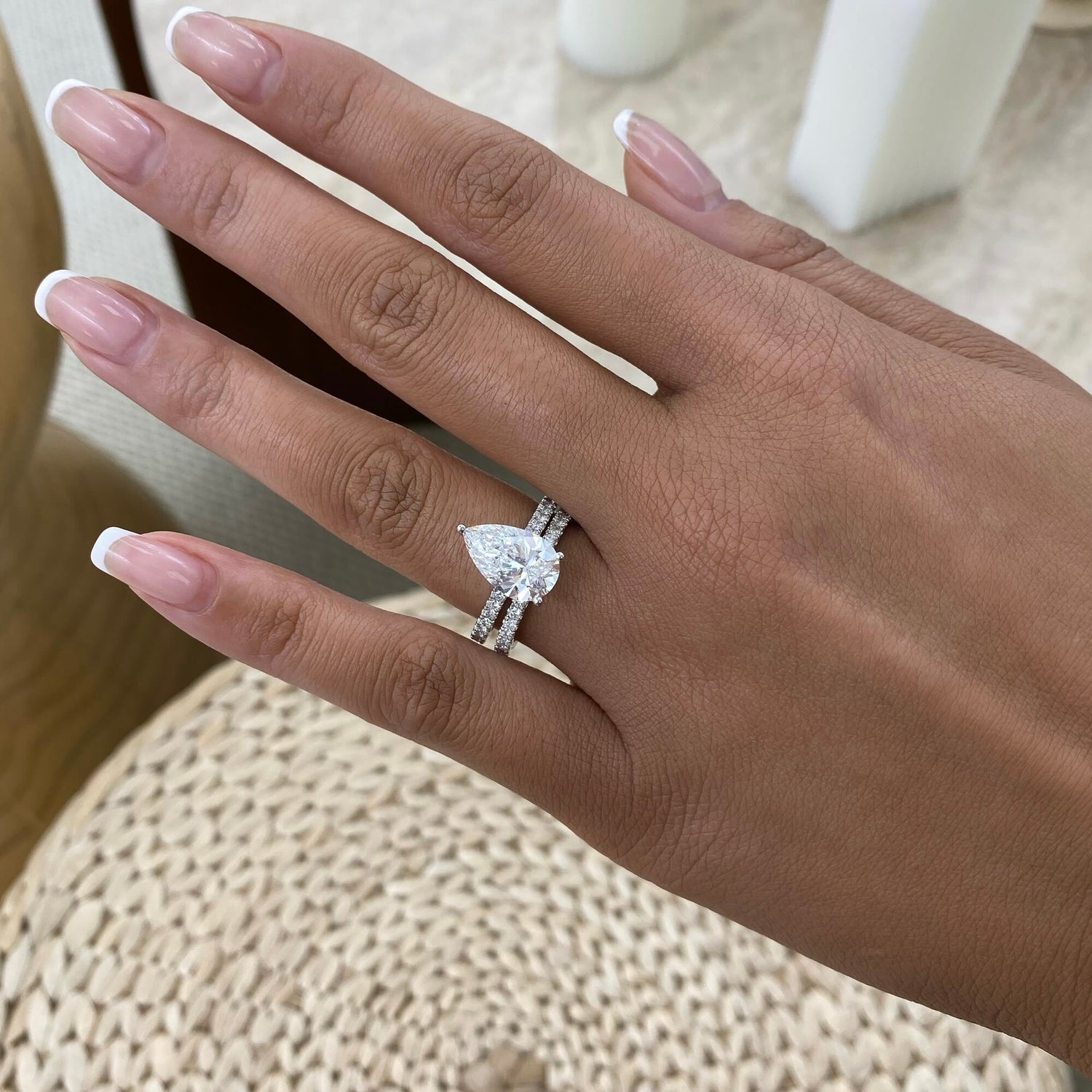 Tamara 3.9 Pear Lab-Grown Diamond Bridal Set, Side Stone Engagement Ring