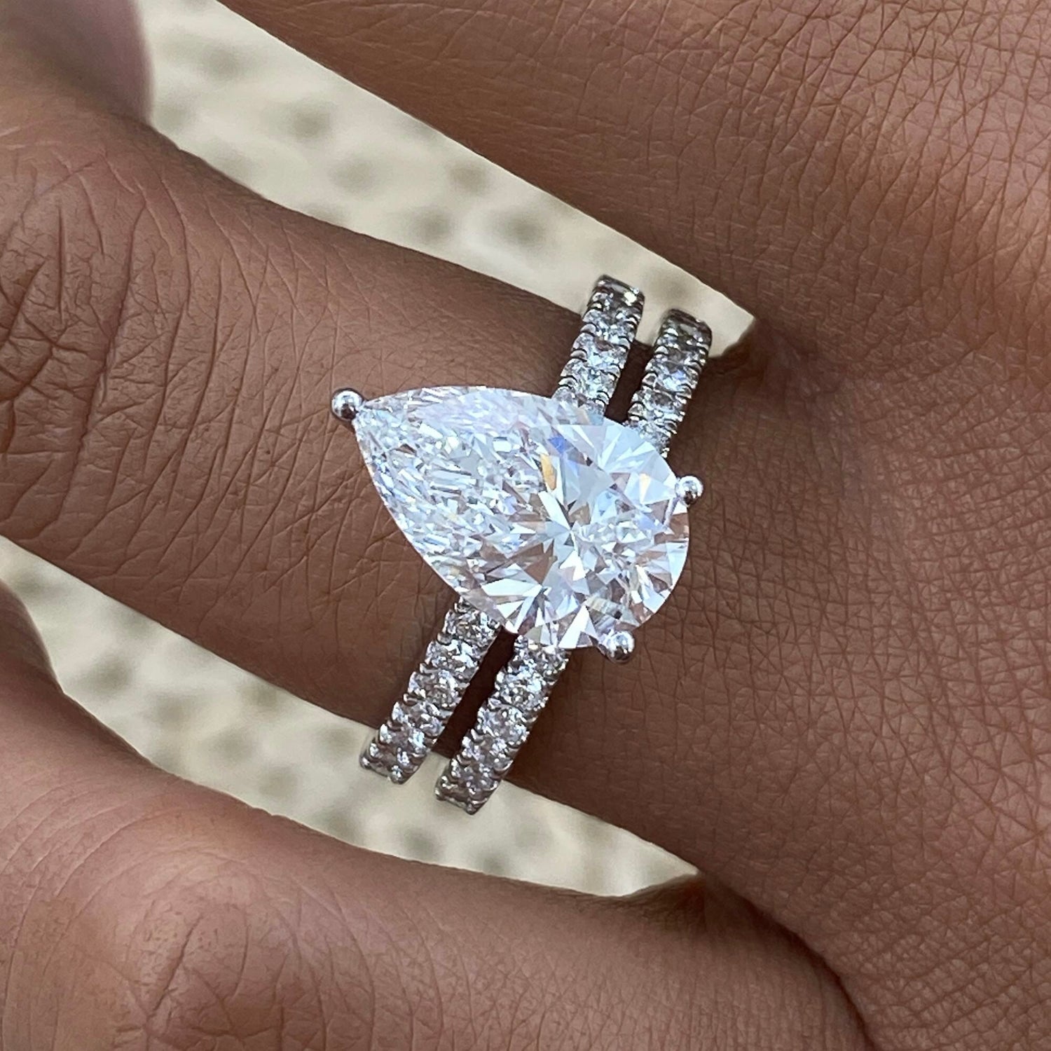 Tamara 3.9 Pear Lab-Grown Diamond Bridal Set, Side Stone Engagement Ring