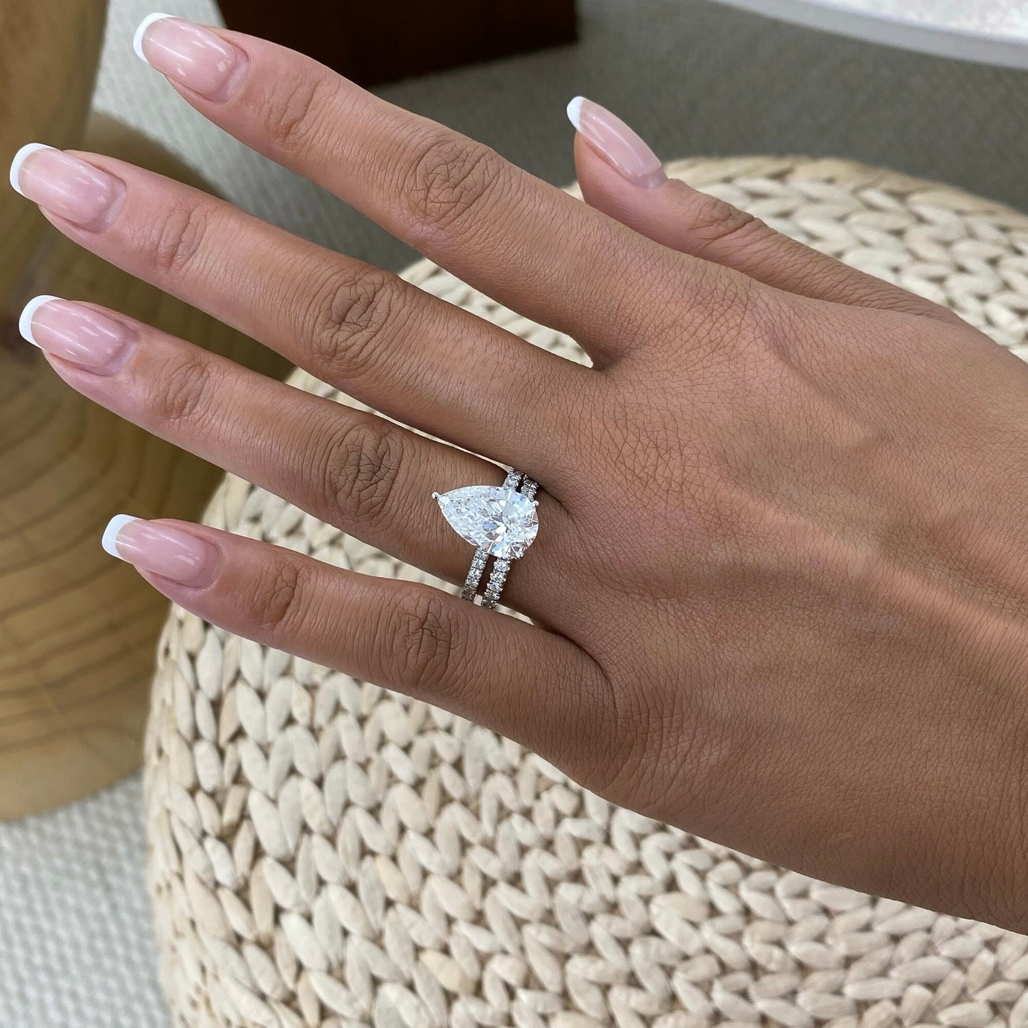 Tamara 4.8 Pear Lab-Grown Diamond Bridal Set, Side Stone Engagement Ring