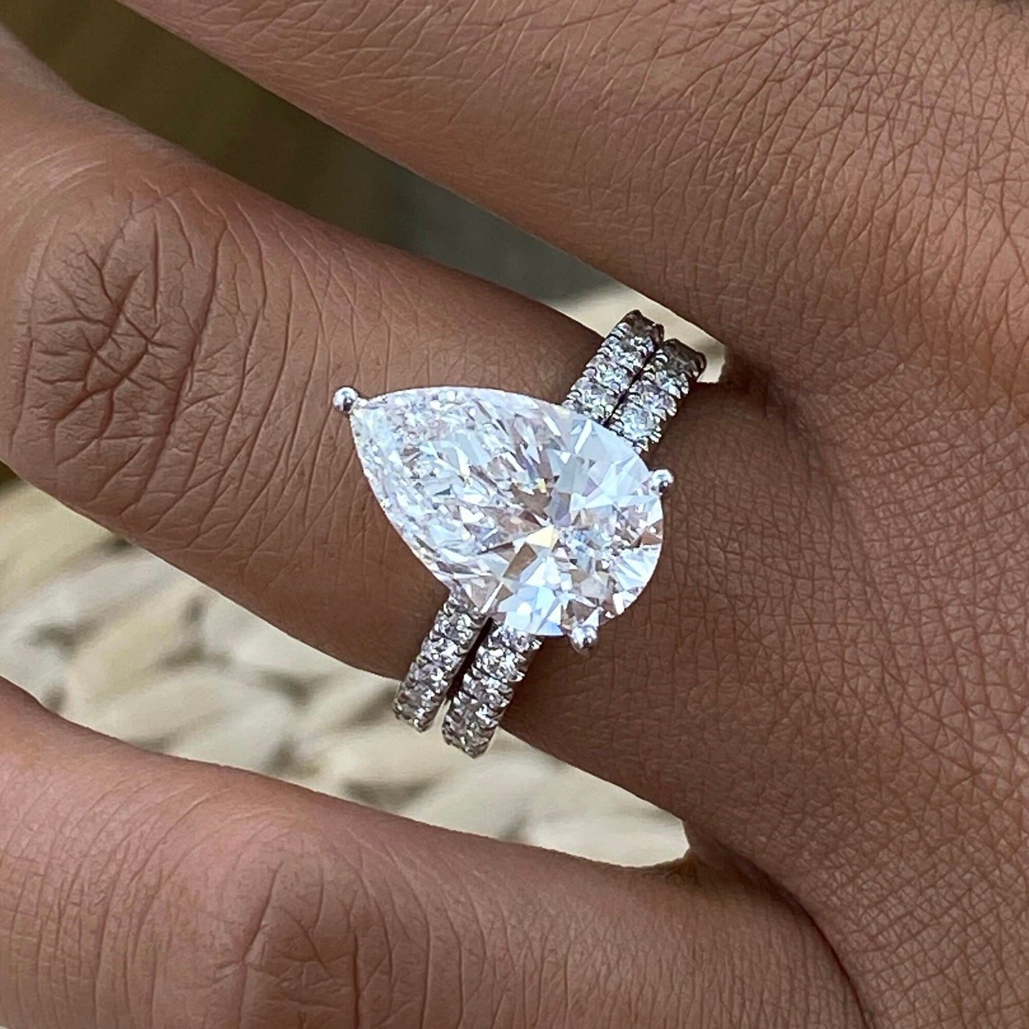 Tamara 4.8 Pear Lab-Grown Diamond Bridal Set, Side Stone Engagement Ring