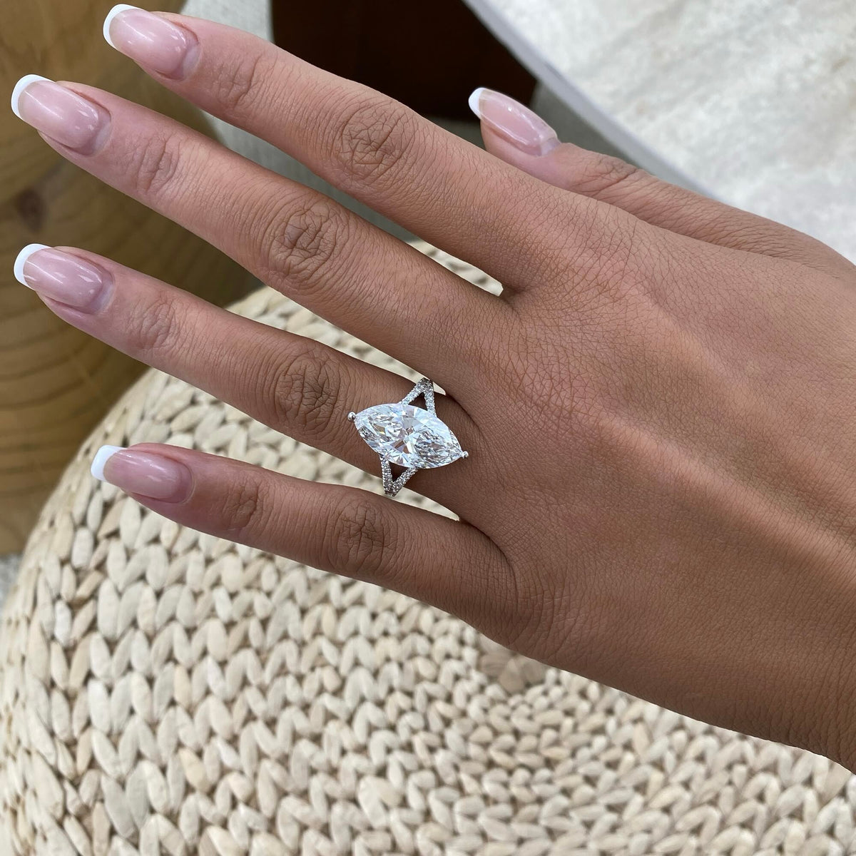 Simone 6.6 Marquise Lab-Grown Diamond Hidden Halo,Side Stone Engagement Ring