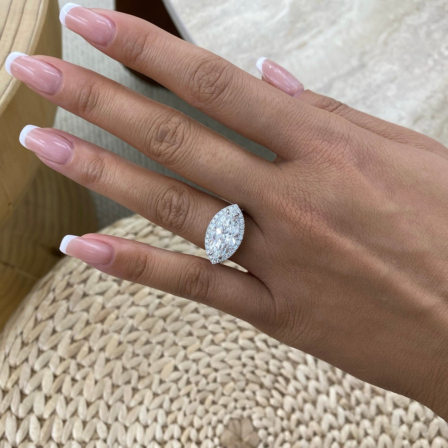 Rosalie 5.0 Marquise Lab-Grown Diamond Halo, Side Stone Engagement Ring