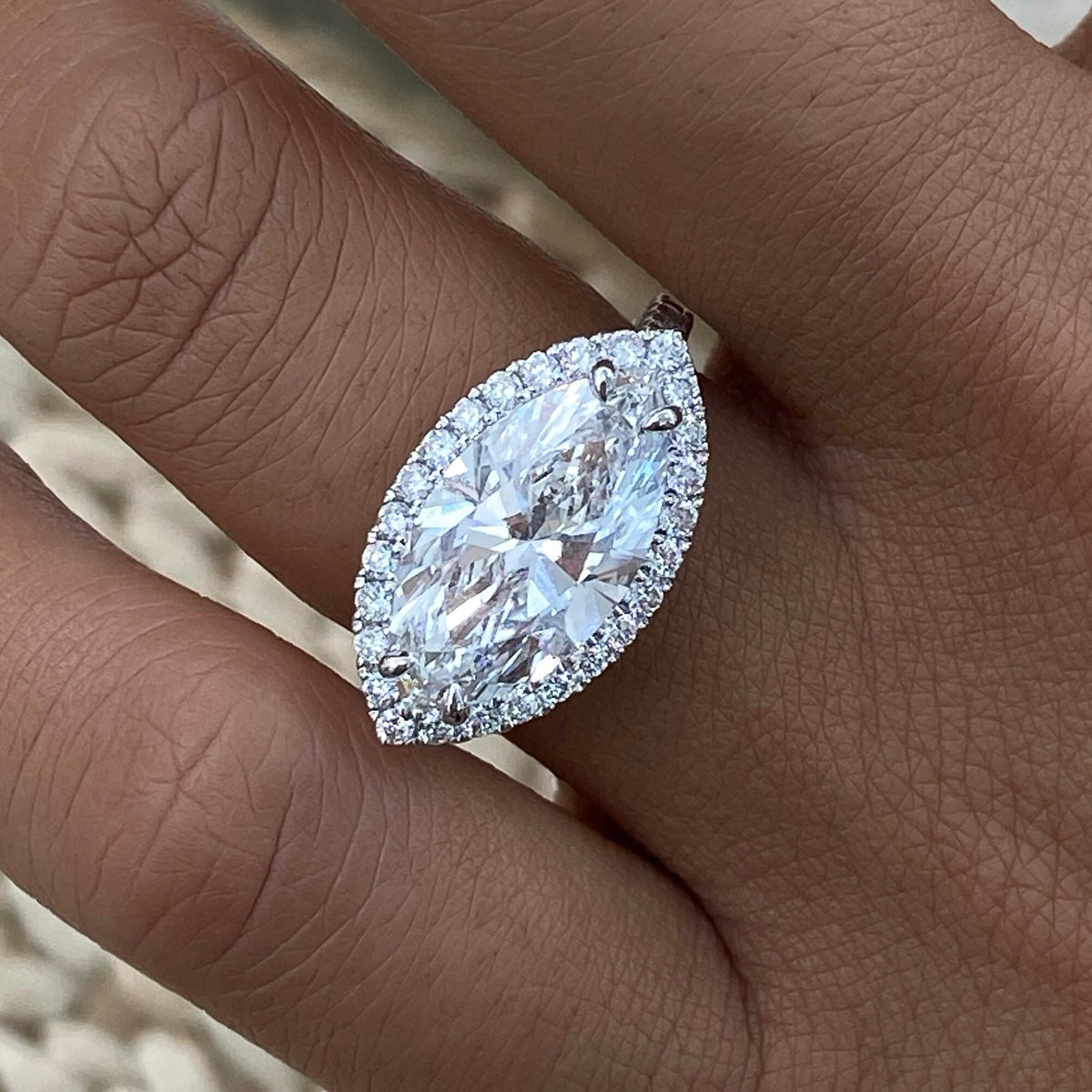 Rosalie 5.0 Marquise Lab-Grown Diamond Halo, Side Stone Engagement Ring