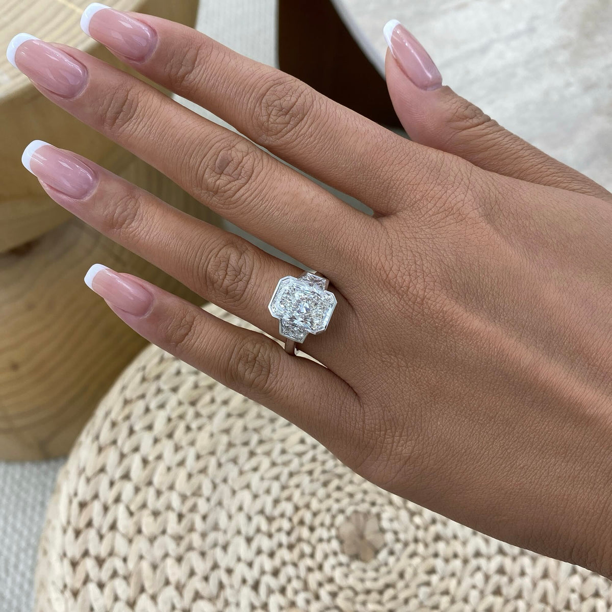 Claudia 6.0 Radiant Lab-Grown Diamond Three Stone, Bezel Engagement Ring
