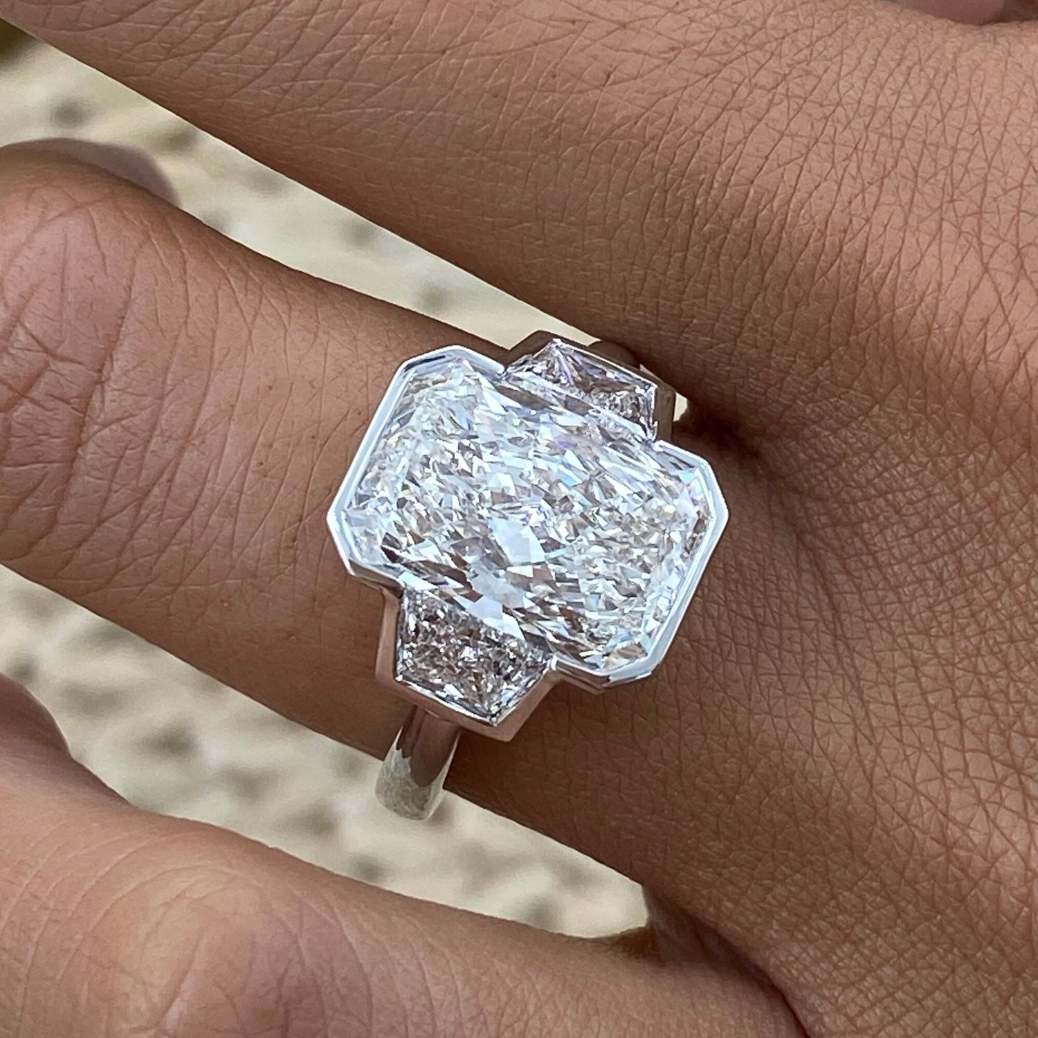 Claudia 6.0 Radiant Lab-Grown Diamond Three Stone, Bezel Engagement Ring