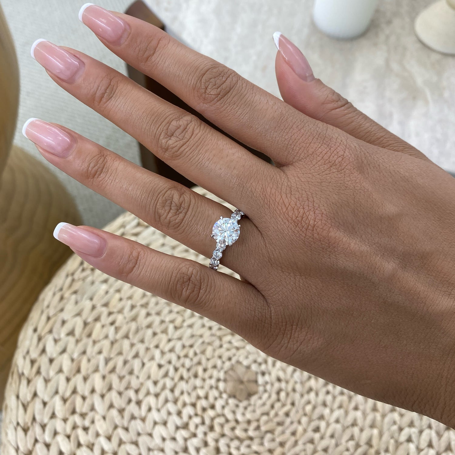 Abigail 3.2 Round Lab-Grown Diamond Side Stone Engagement Ring