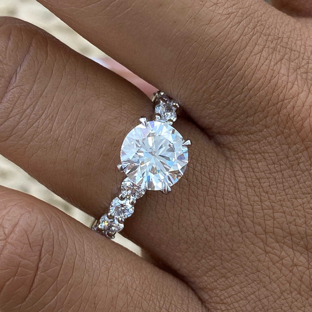 Abigail 3.2 Round Lab-Grown Diamond Side Stone Engagement Ring