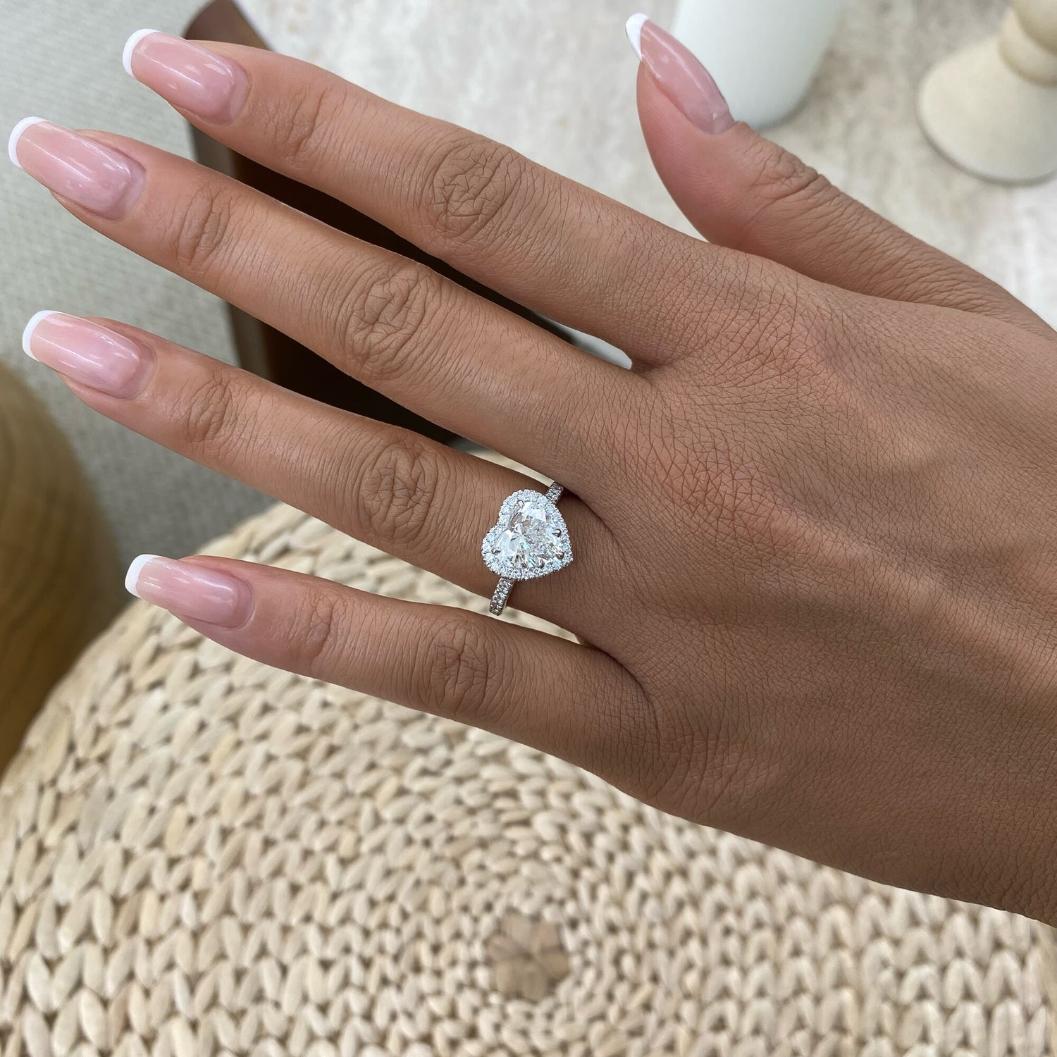 Stella 2.5 Heart Lab-Grown Diamond Halo, Side Stone Engagement Ring