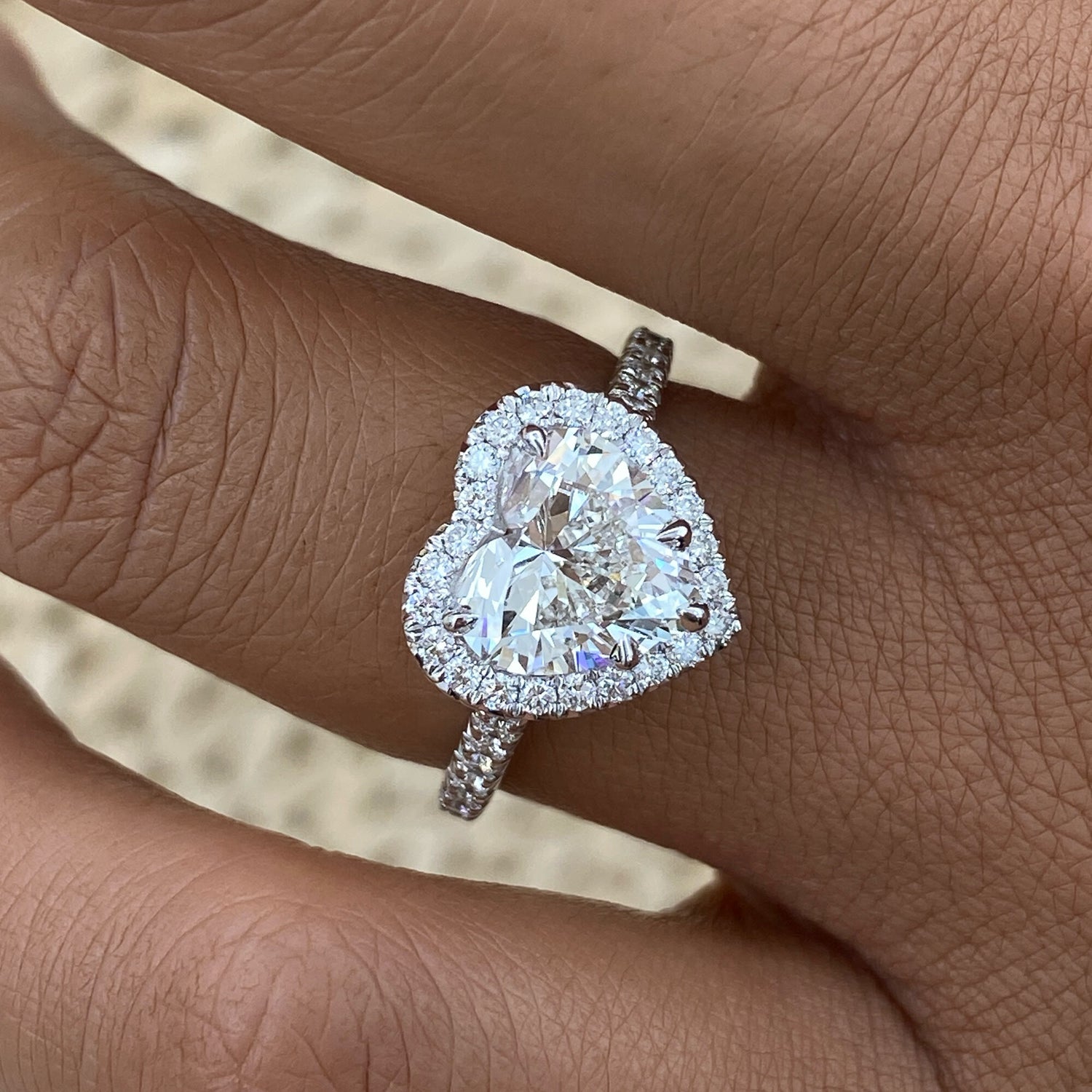 Stella 2.5 Heart Lab-Grown Diamond Halo, Side Stone Engagement Ring