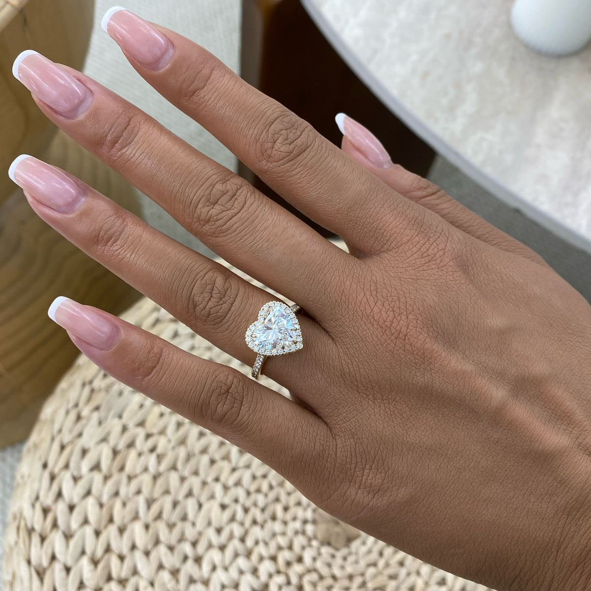 Stella 3.5 Heart Lab-Grown Diamond Halo, Side Stone Engagement Ring