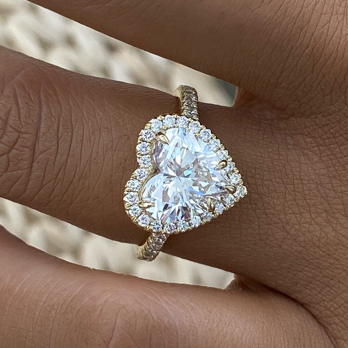 Stella 3.5 Heart Lab-Grown Diamond Halo, Side Stone Engagement Ring