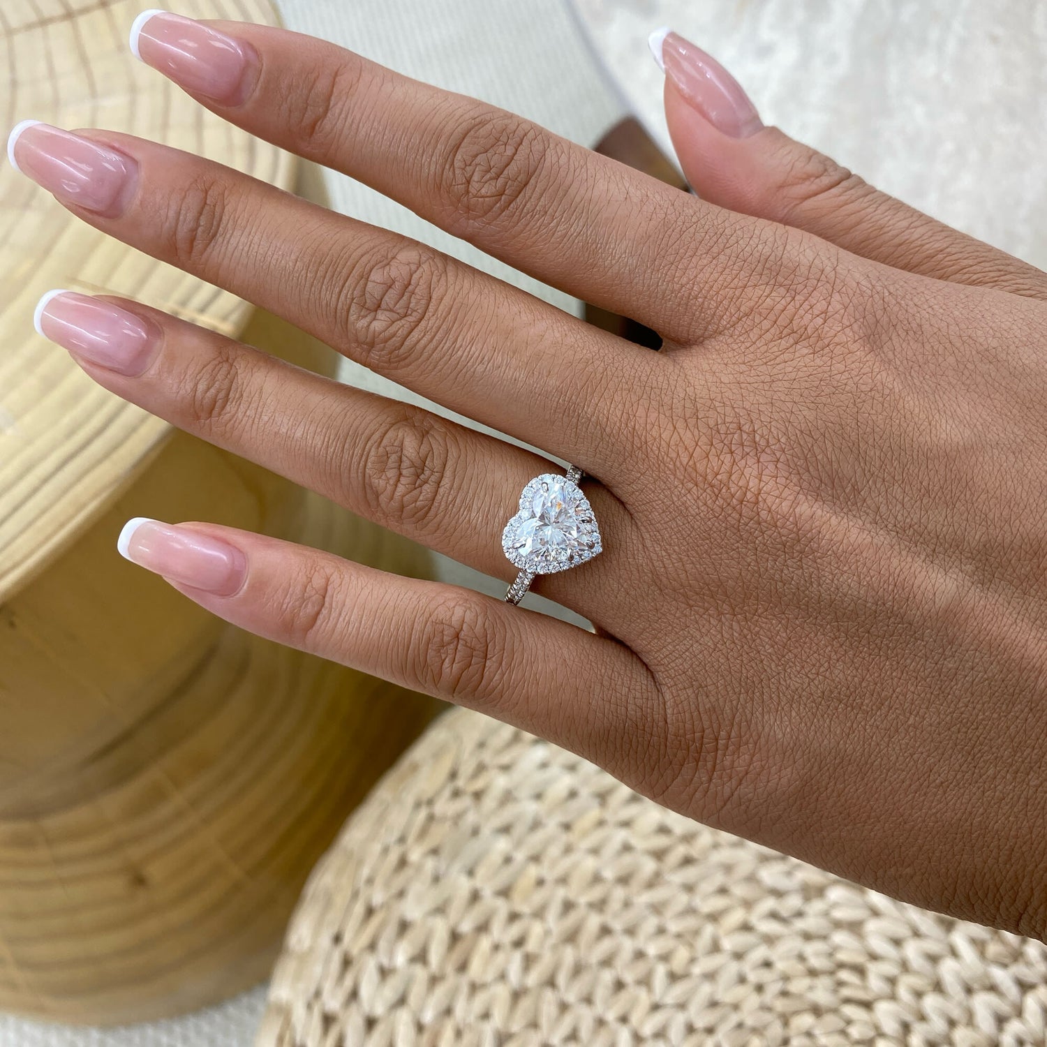 Stella 3.5 Heart Lab-Grown Diamond Halo, Side Stone Engagement Ring