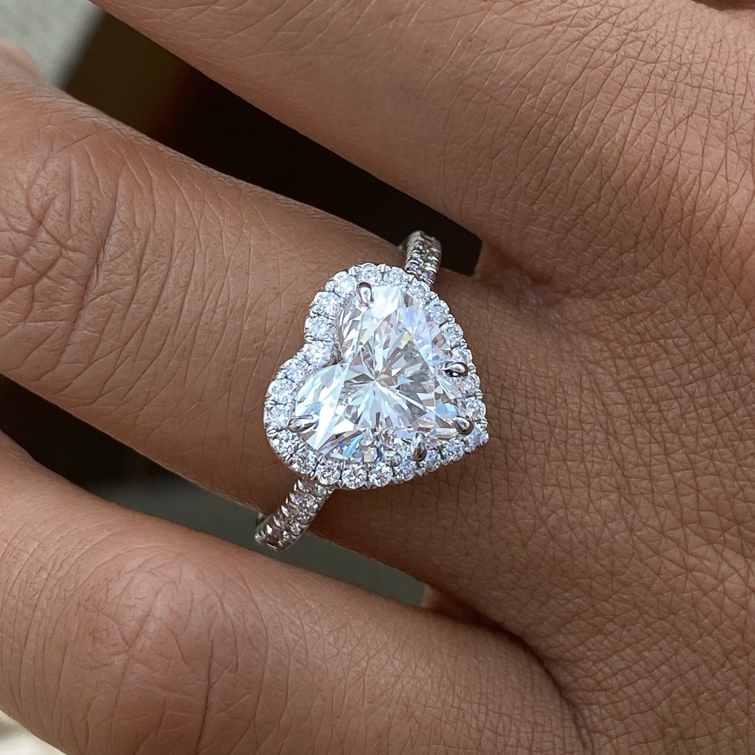 Stella 3.5 Heart Lab-Grown Diamond Halo, Side Stone Engagement Ring