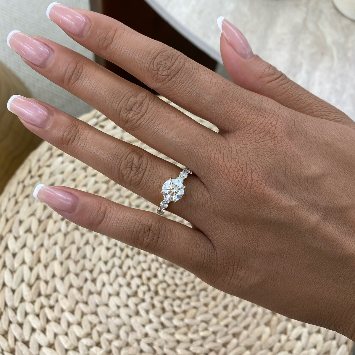 Abigail 3.2 Round Lab-Grown Diamond Side Stone Engagement Ring