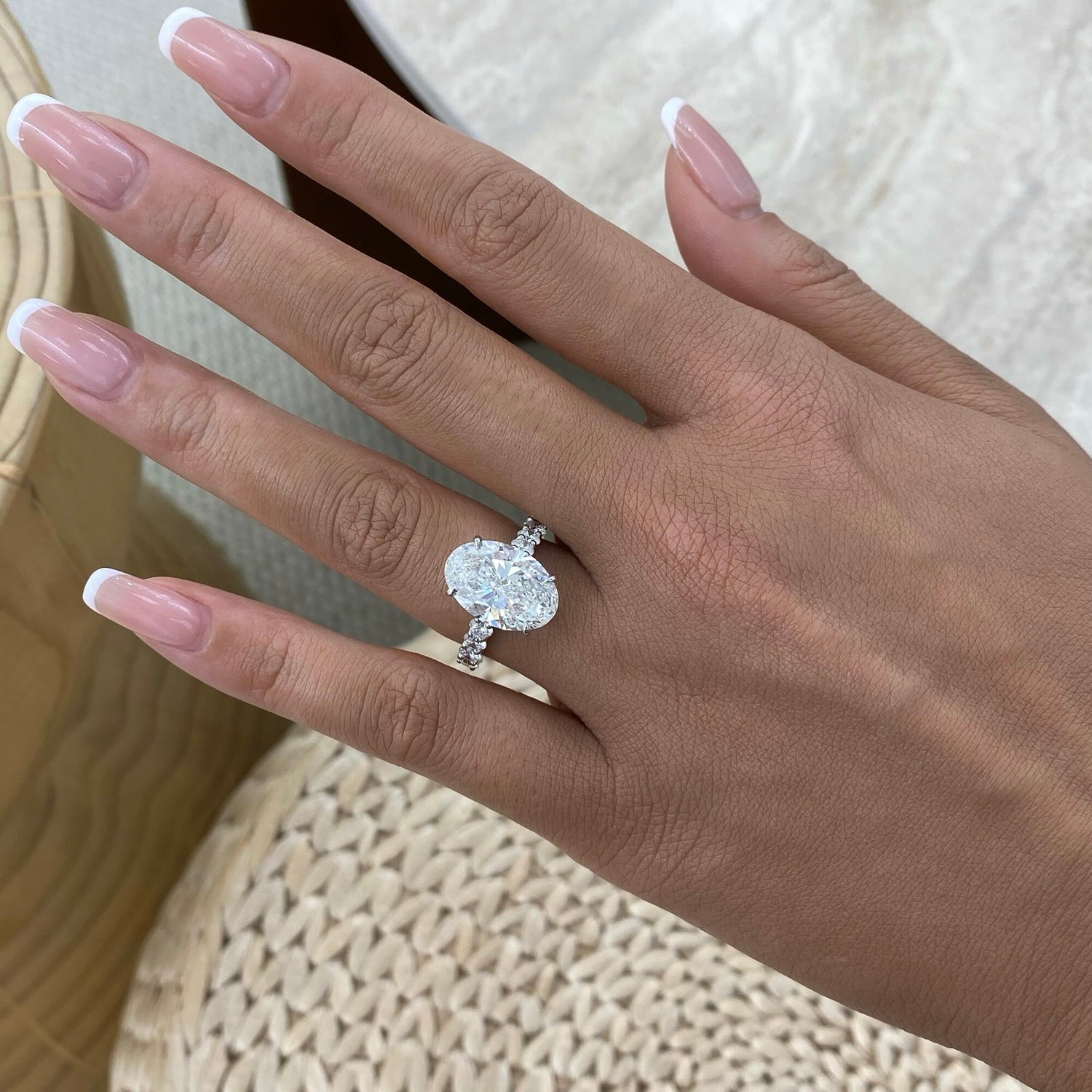 Abigail 7.8 Oval Lab-Grown Diamond Side Stone Engagement Ring