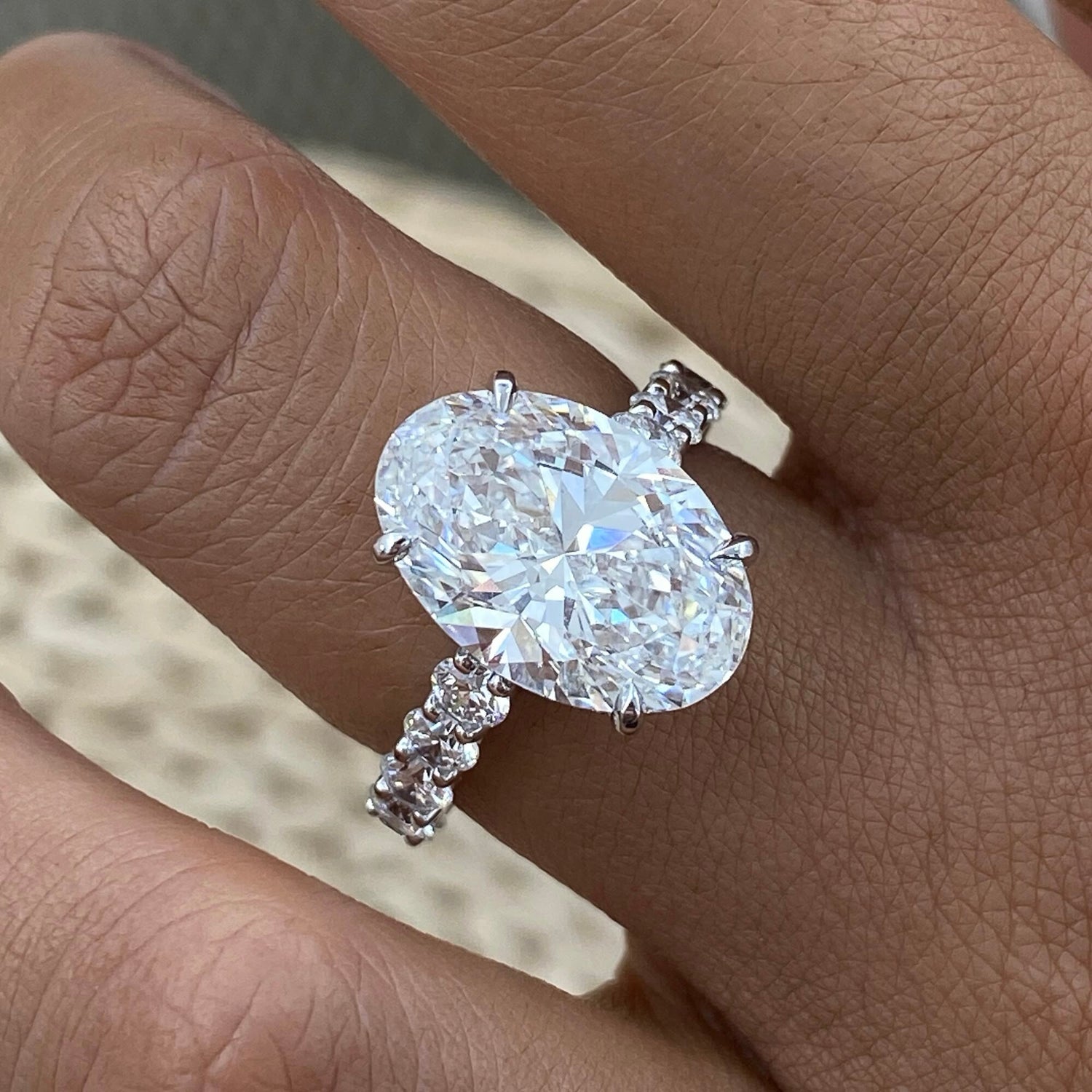Abigail 7.8 Oval Lab-Grown Diamond Side Stone Engagement Ring