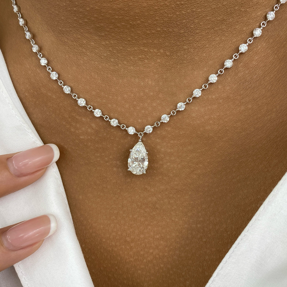 Priscilla 7.4 Pear Lab-Grown Diamond Solitaire, Chain Necklace