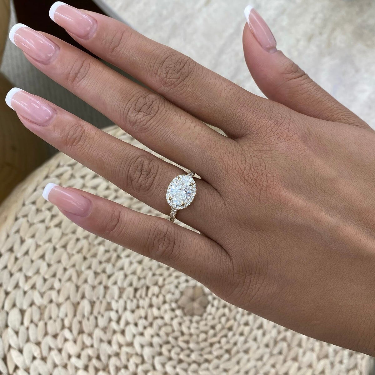 Luciana 2.7 Oval Lab-Grown Diamond Halo, Side Stone Engagement Ring
