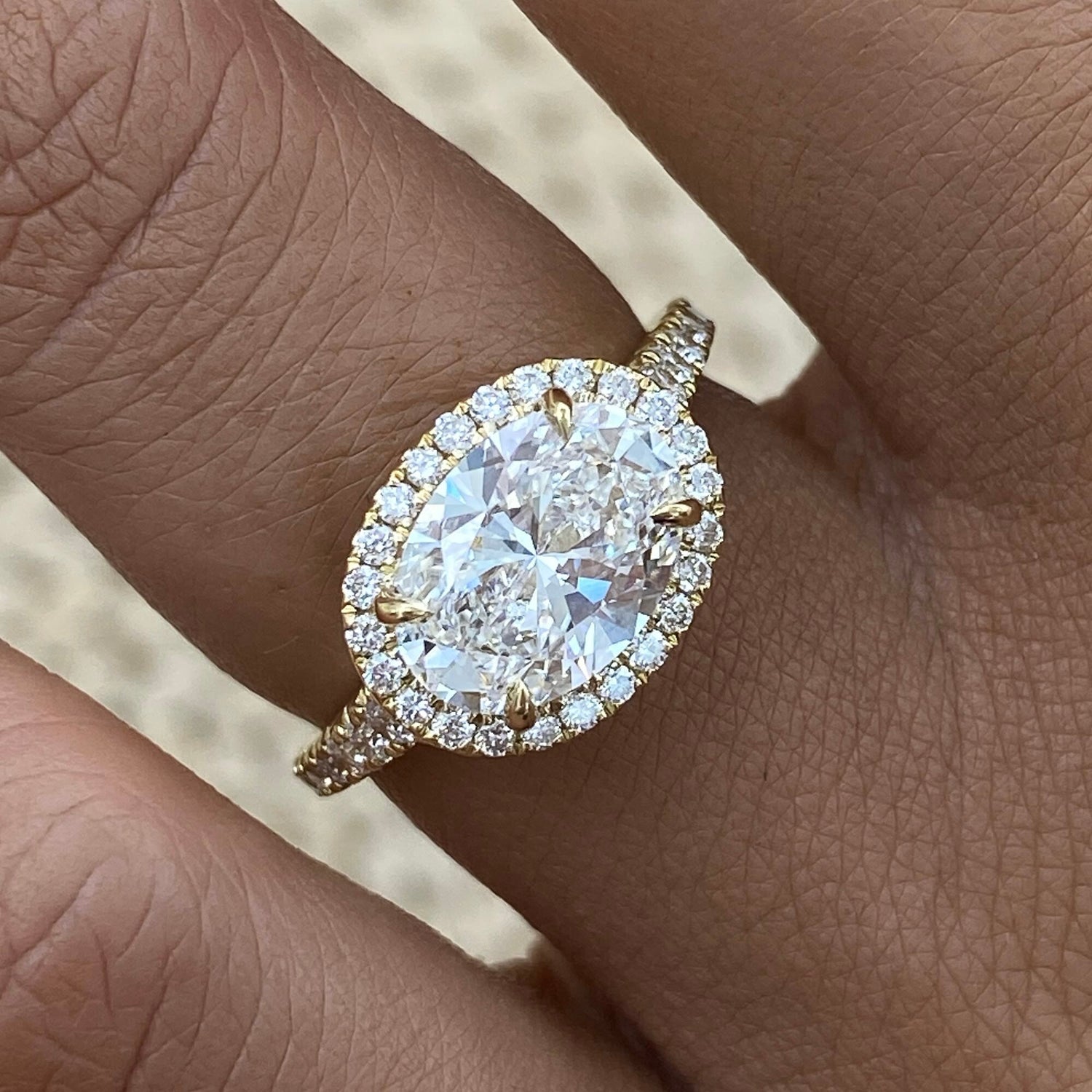 Luciana 2.7 Oval Lab-Grown Diamond Halo, Side Stone Engagement Ring