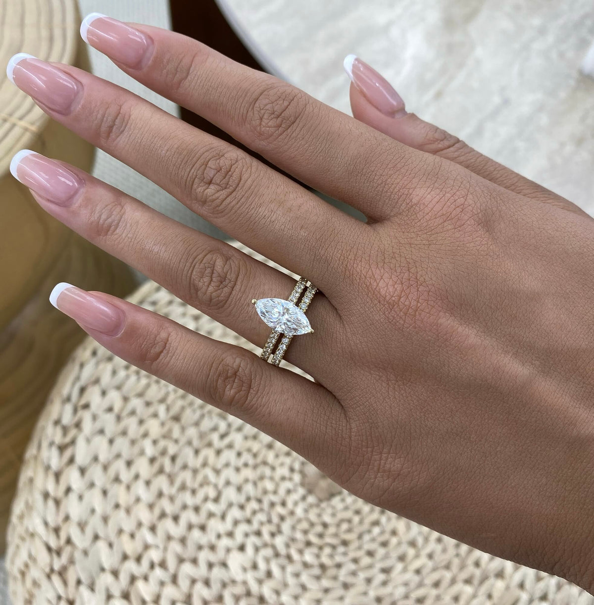 Molly 2.8 Pear Lab-Grown Diamond Bridal Set, Side Stone Engagement Ring